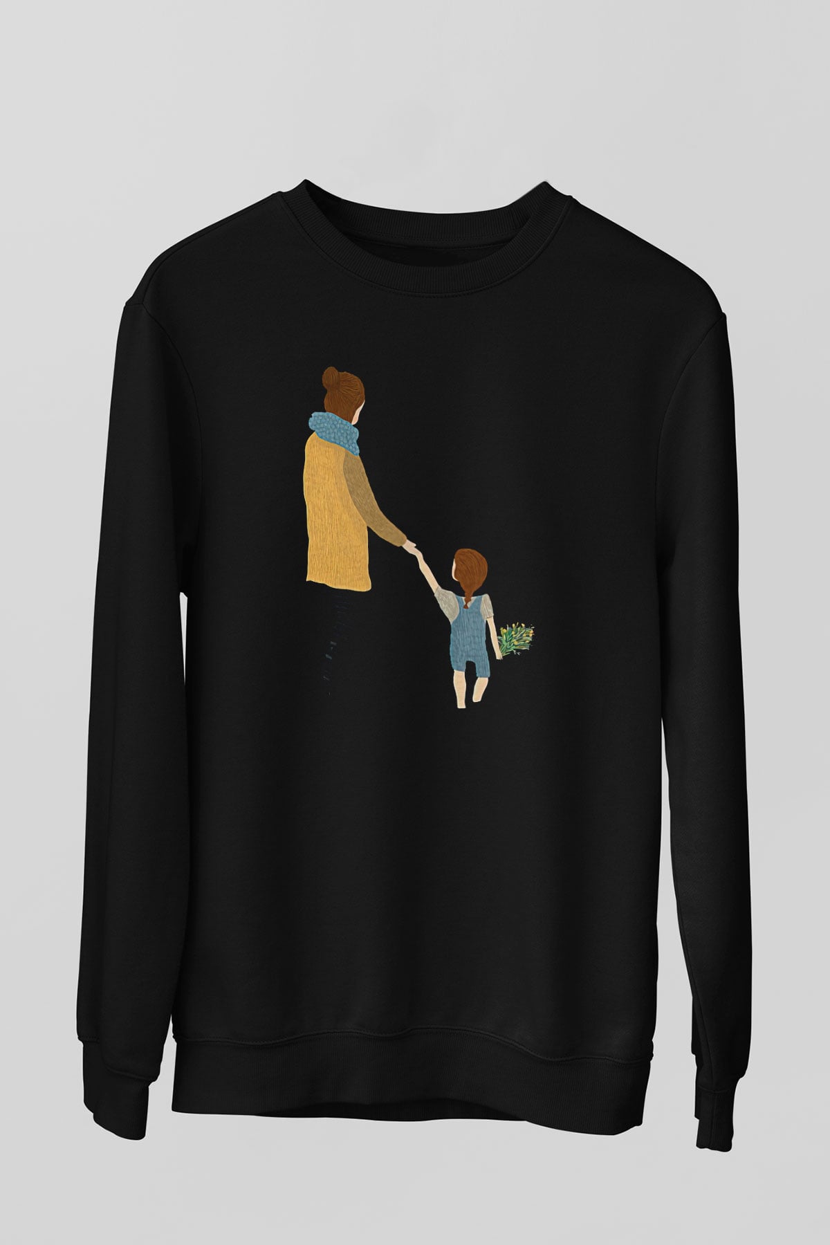 Anneler Günü Baskılı Unisex Siyah Sweatshirt