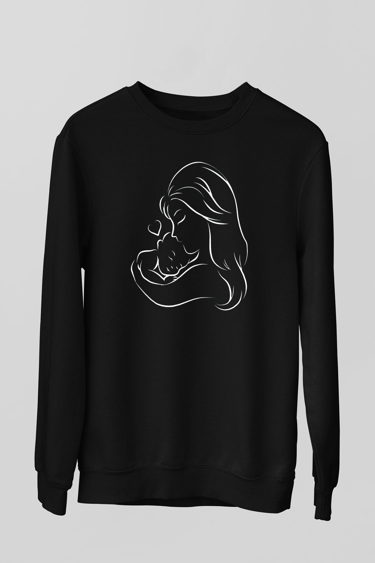 Anneler Günü Baskılı Unisex Siyah Sweatshirt