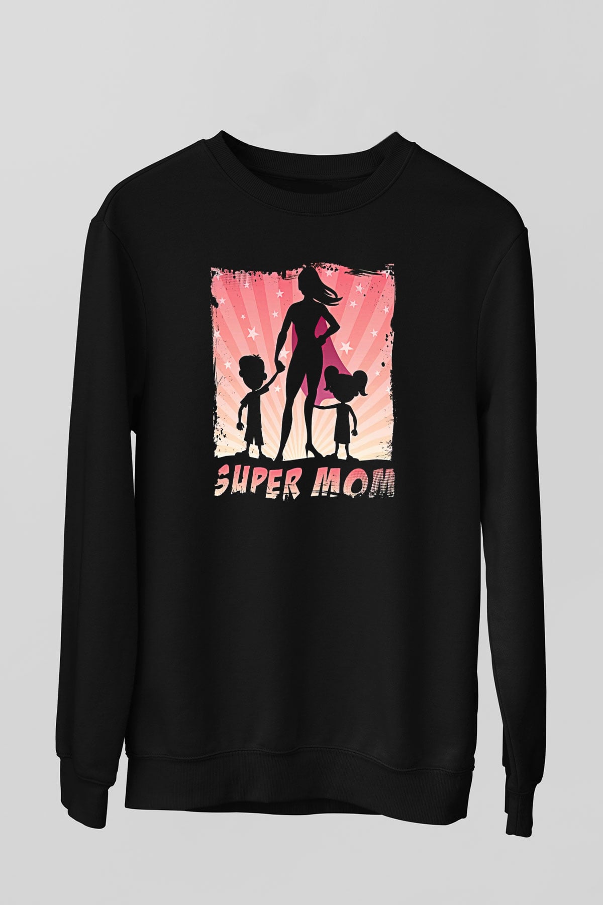 Anneler Günü Baskılı Unisex Siyah Sweatshirt