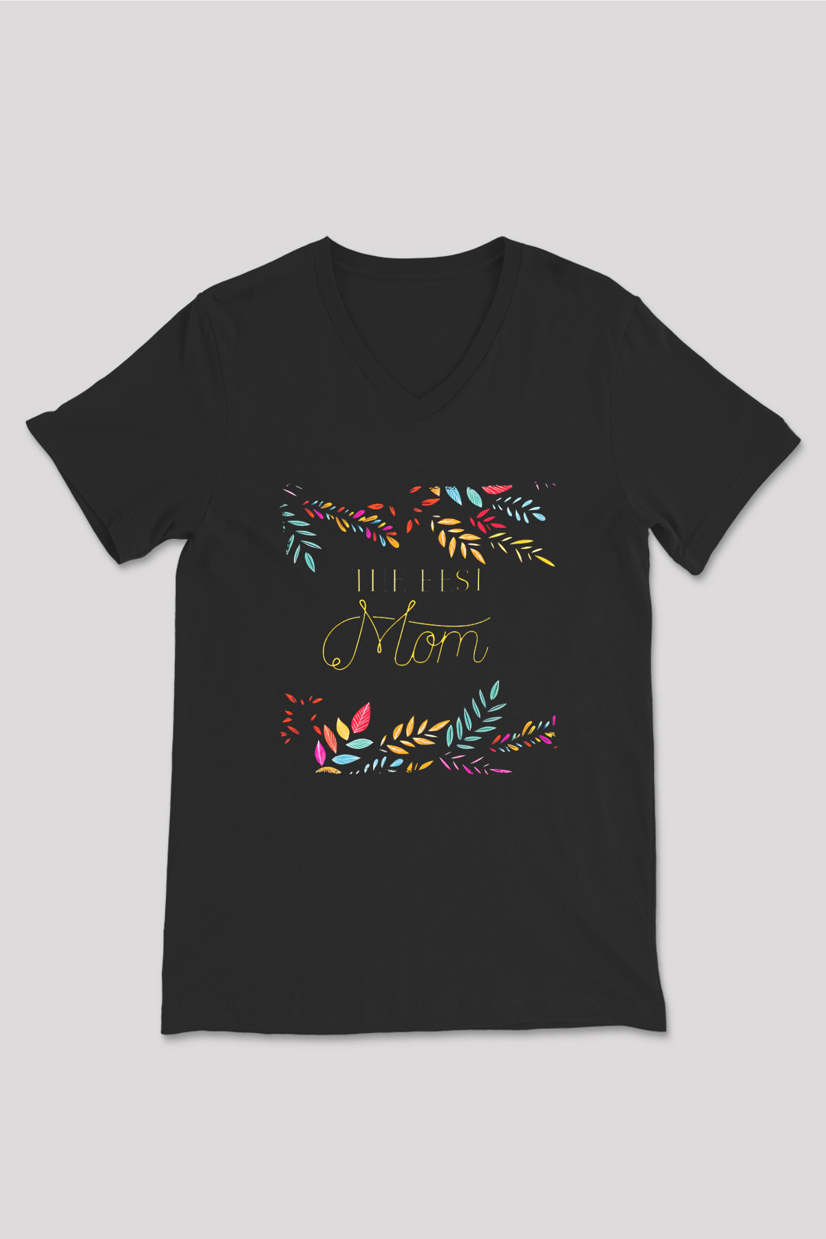 Anneler Günü Baskılı Unisex Siyah V Yaka Tişört - Tshirt