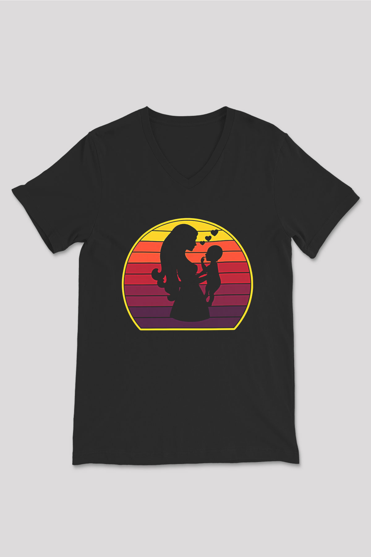 Anneler Günü Baskılı Unisex Siyah V Yaka Tişört - Tshirt