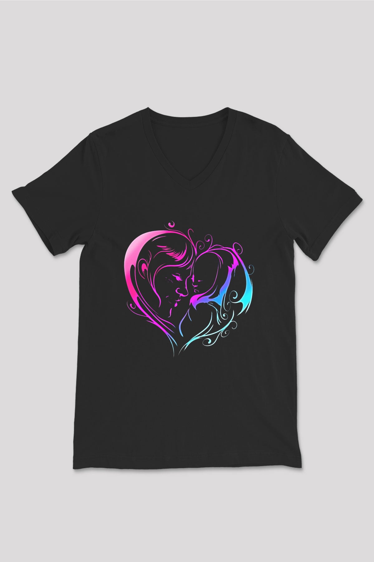 Anneler Günü Baskılı Unisex Siyah V Yaka Tişört - Tshirt