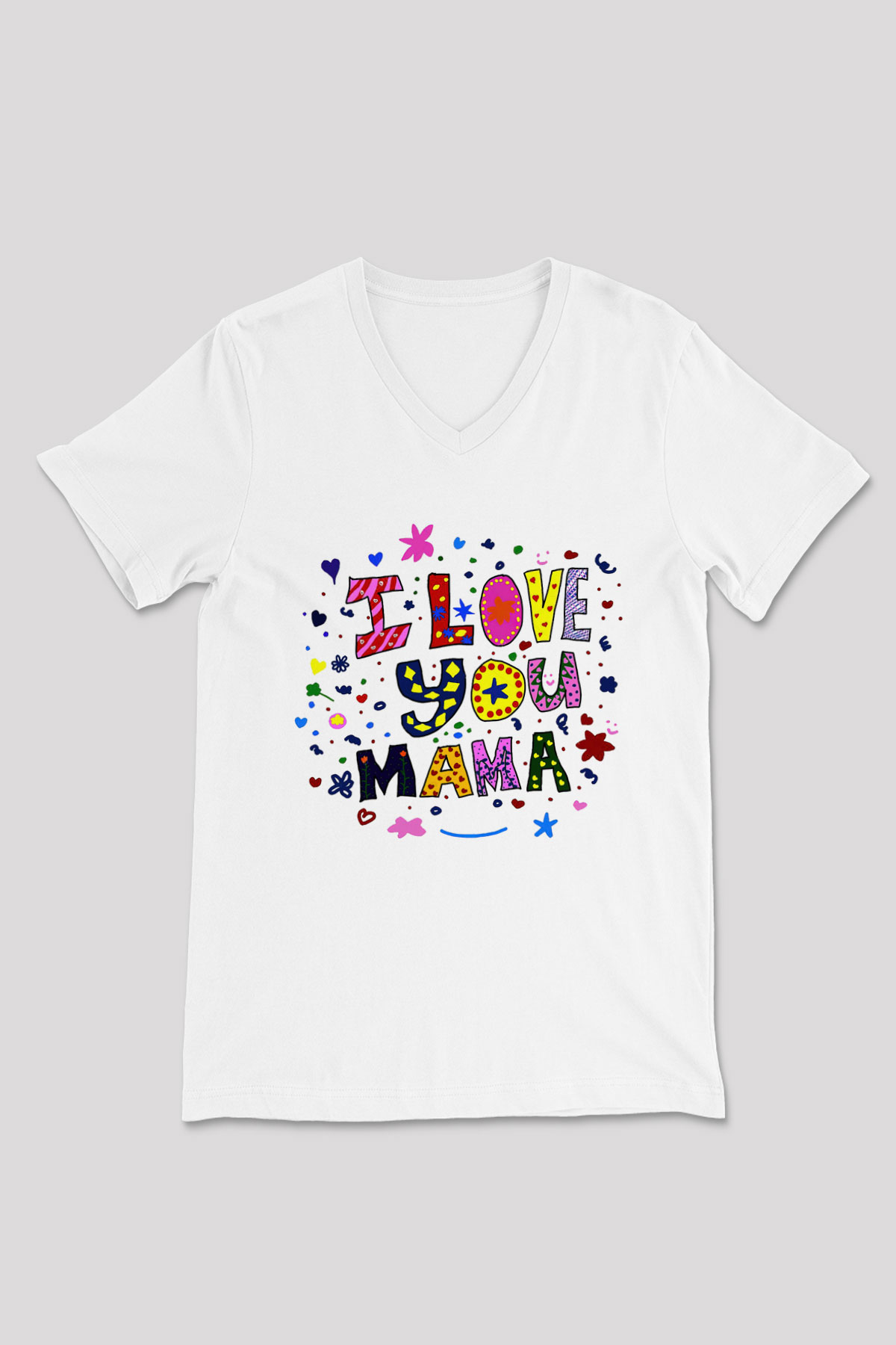 Anneler Günü Beyaz Unisex V Yaka Tişört T-Shirt