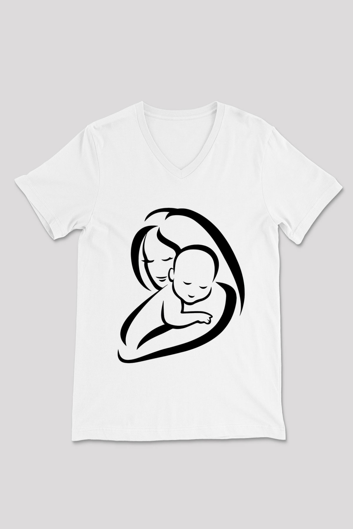 Anneler Günü Beyaz Unisex V Yaka Tişört T-Shirt