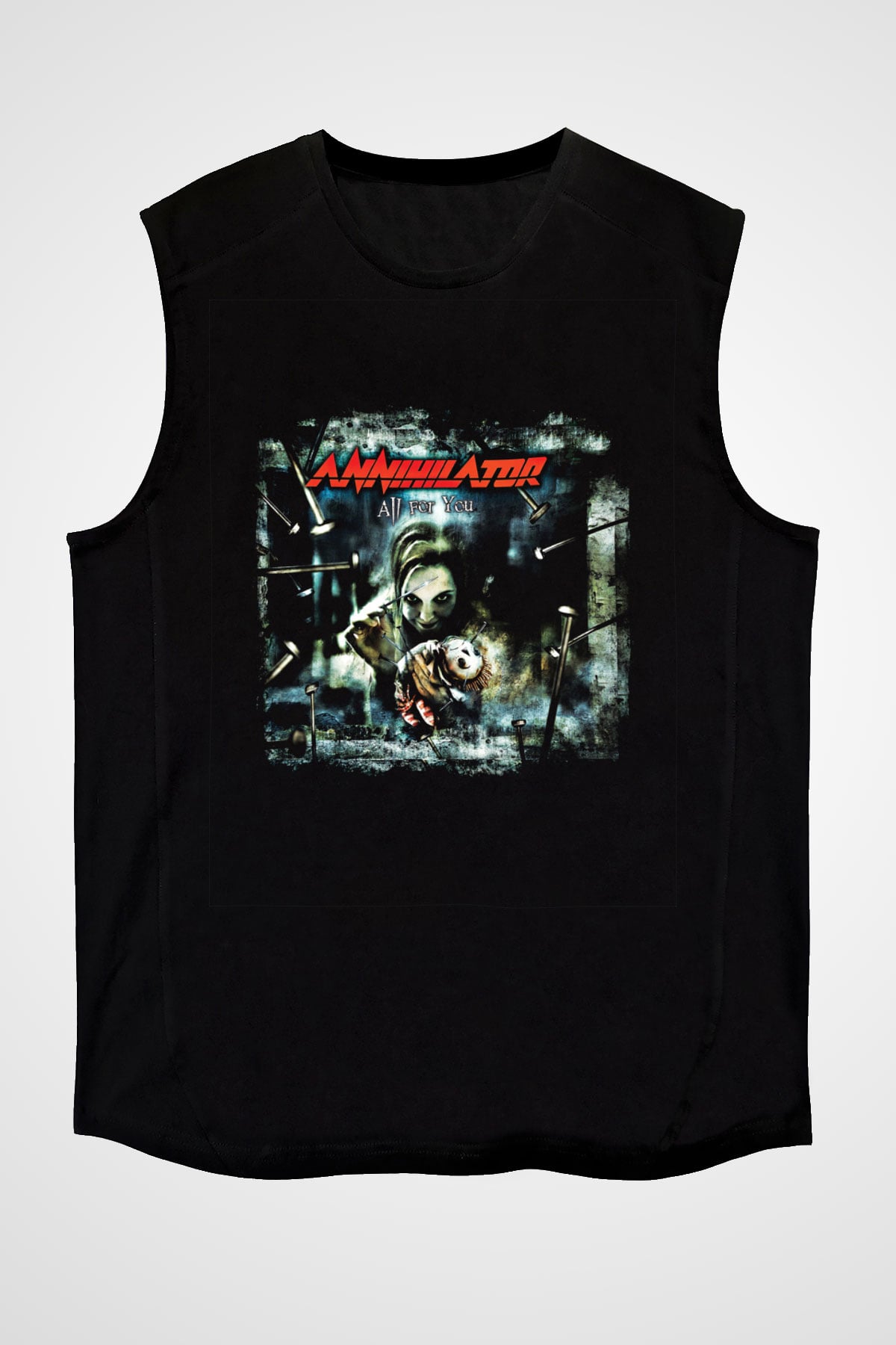 Annihilator Baskılı Unisex Siyah Kolsuz Tişört