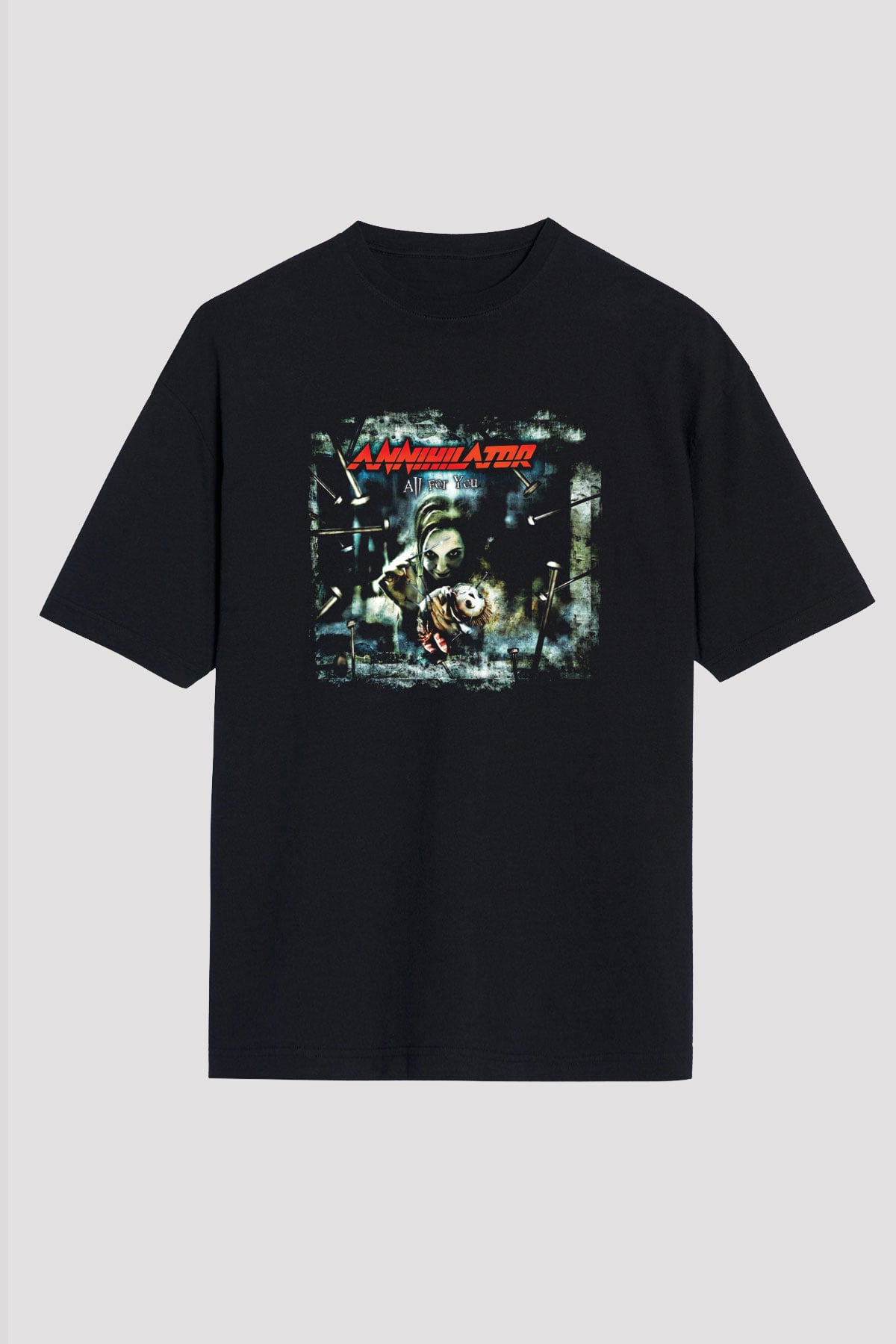 Annihilator Baskılı Unisex Siyah Oversize Tişört