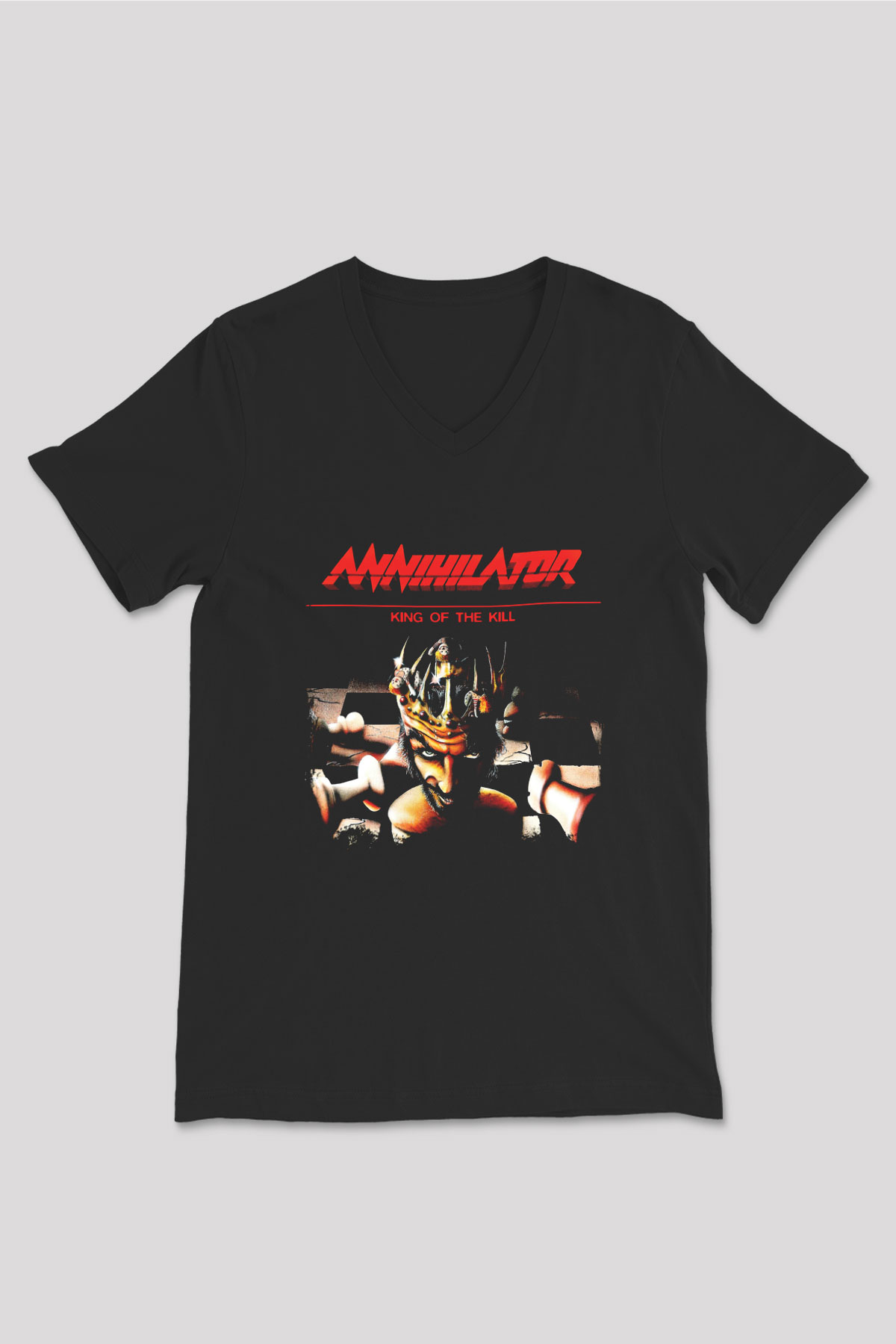 Annihilator Baskılı Unisex Siyah V Yaka Tişört