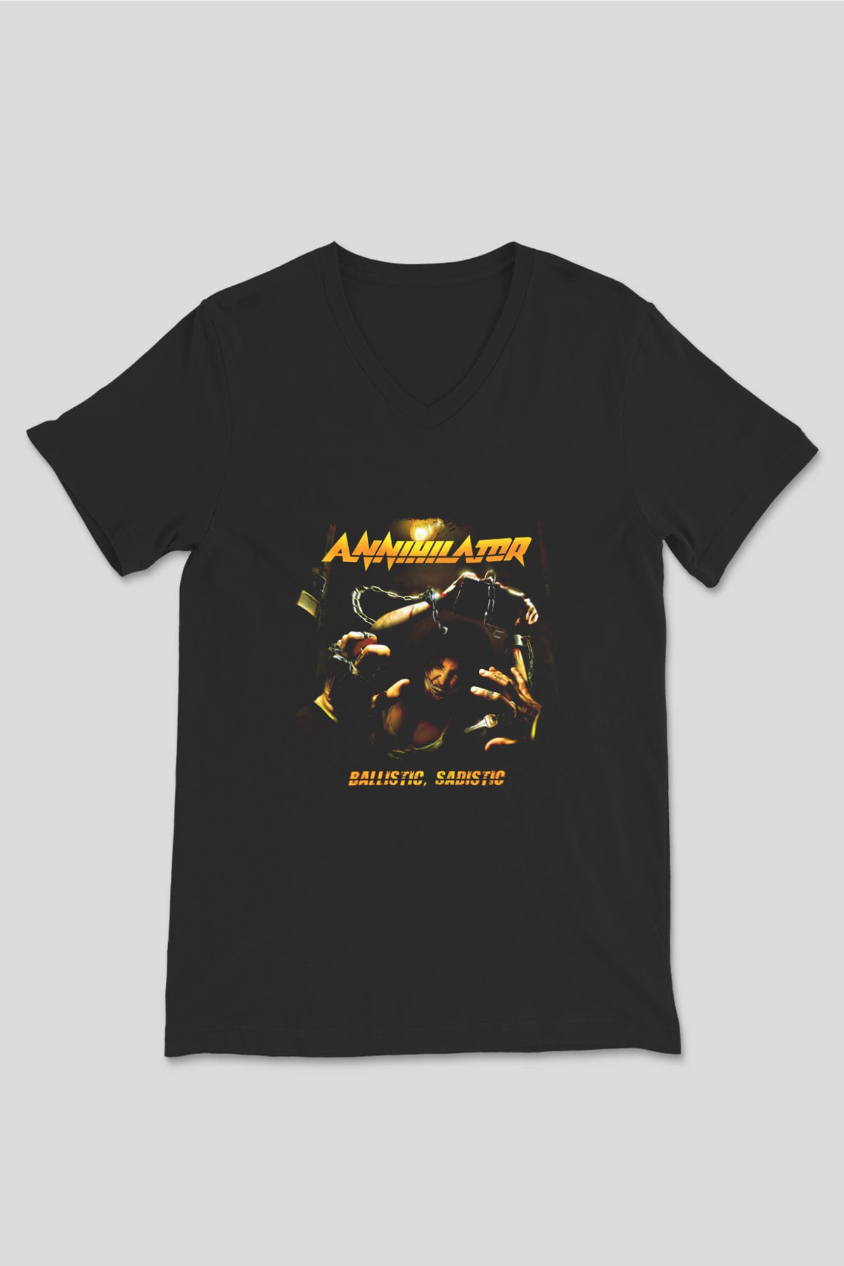 Annihilator Baskılı Unisex Siyah V Yaka Tişört