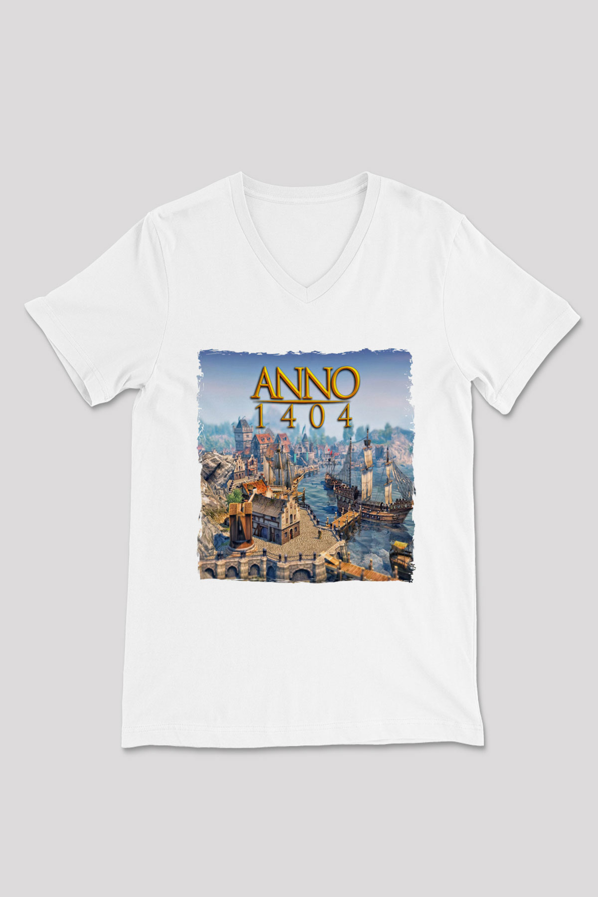 Anno 1404 Beyaz Unisex V Yaka Tişört