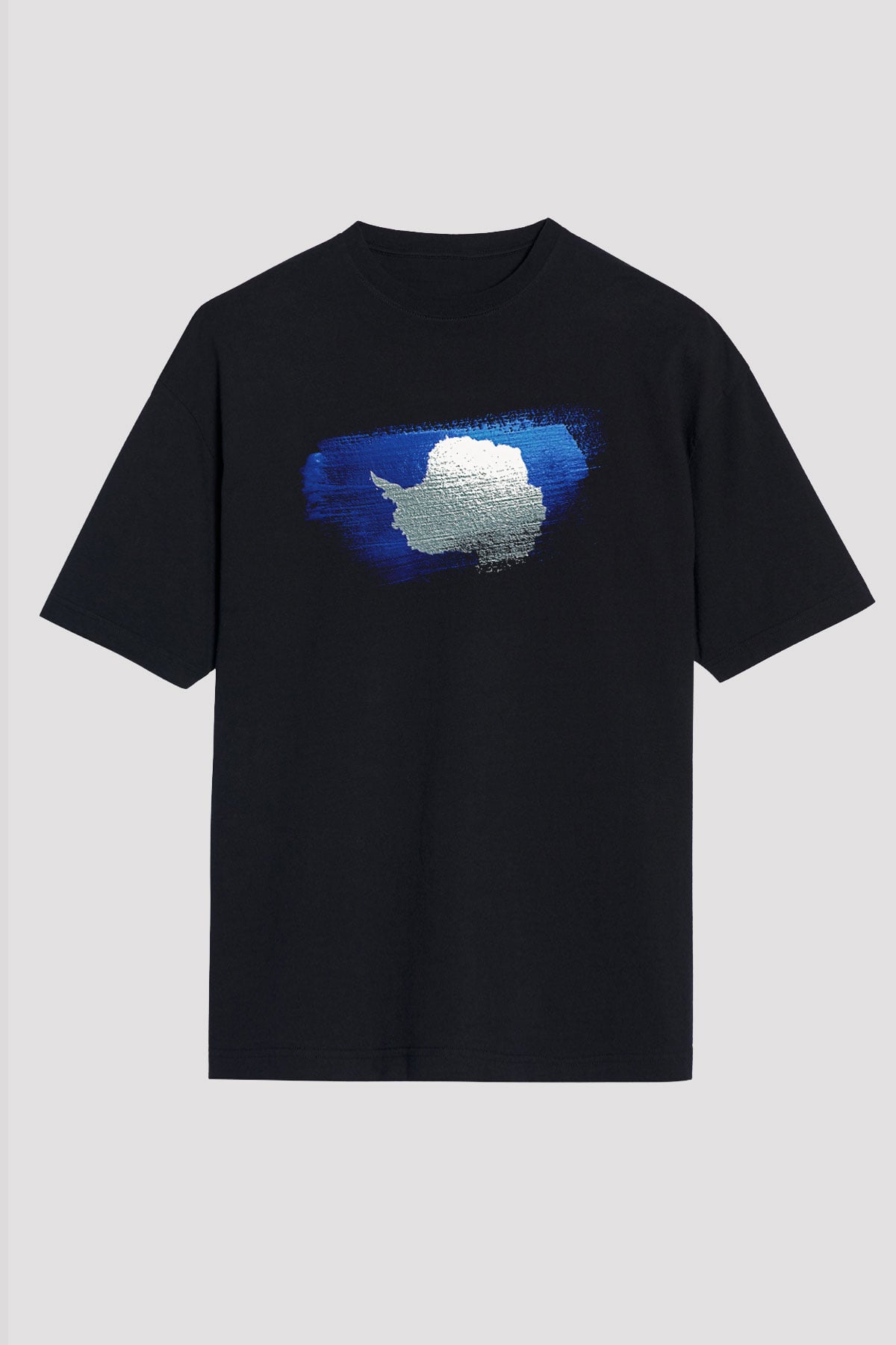 Antartika - Antarctica Bayrağı Baskılı Unisex Siyah Oversize Tişört