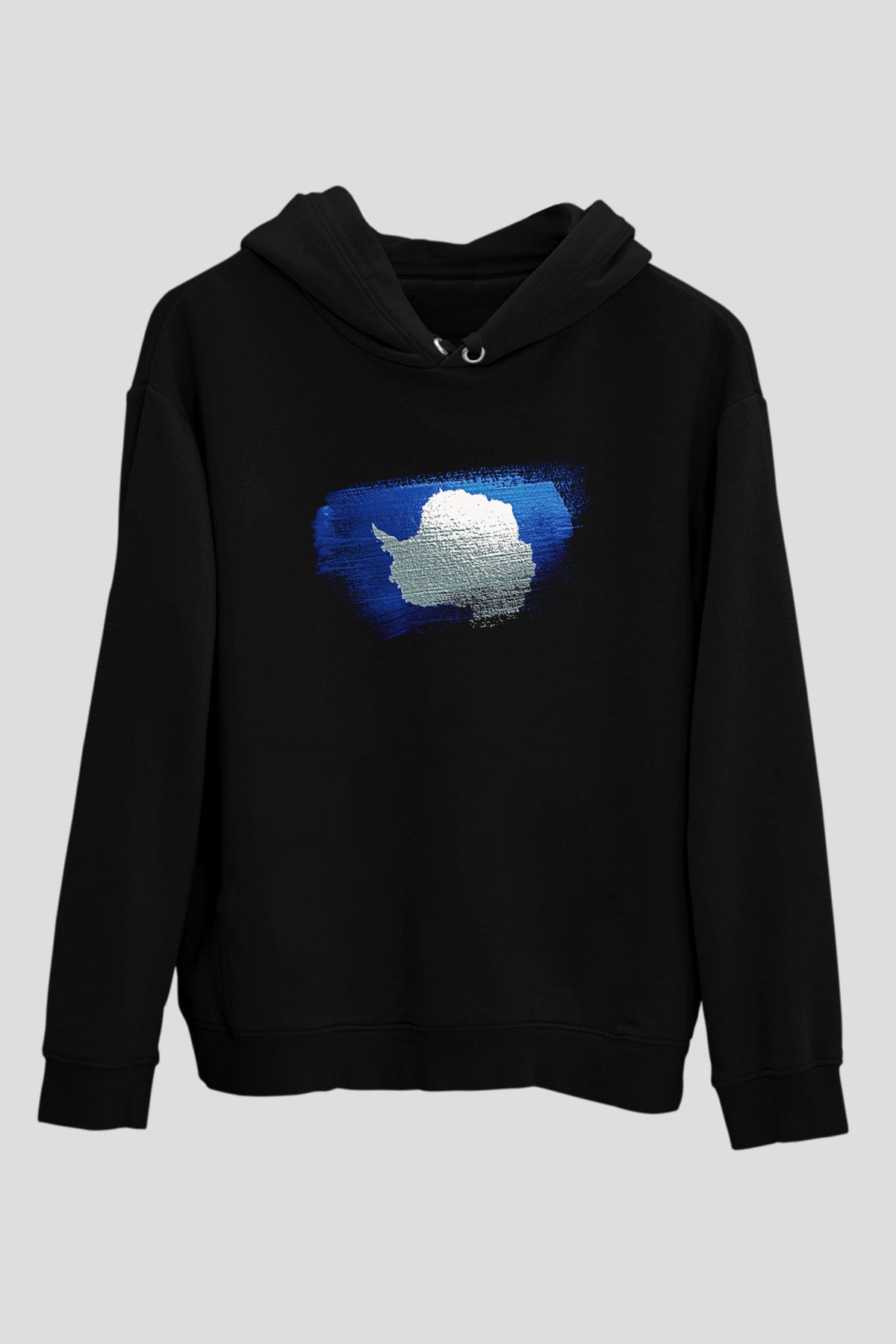 Antartika - Antarctica Bayrağı Baskılı Unisex Siyah Hoodie