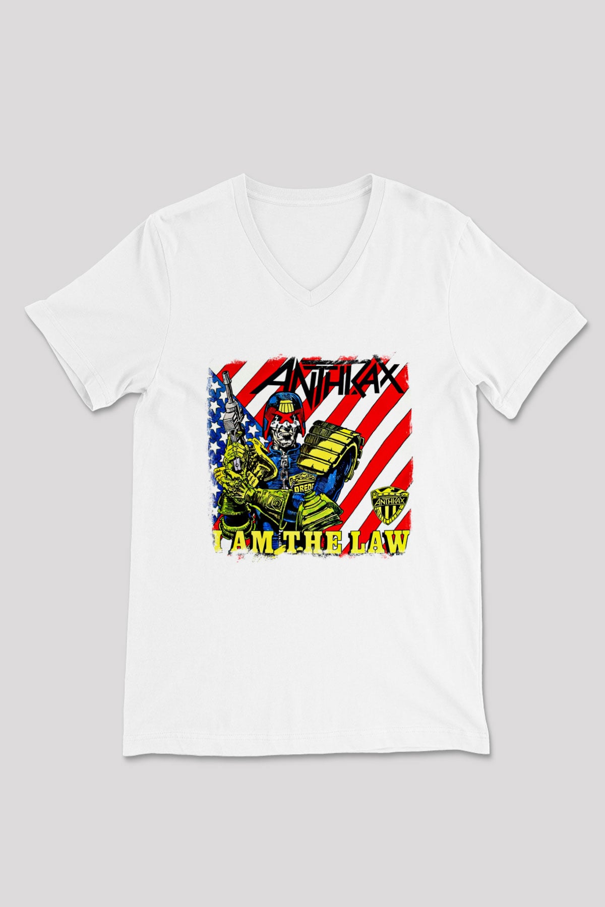 Anthrax Baskılı Unisex Beyaz V Yaka Tişört
