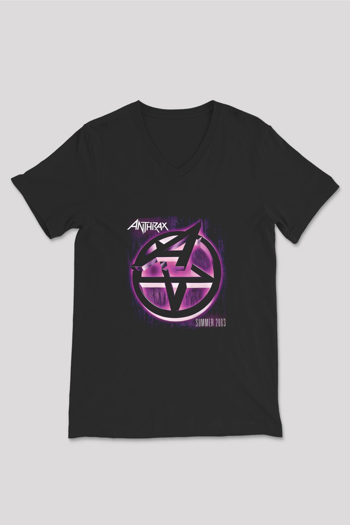 Anthrax Baskılı Unisex Siyah V Yaka Tişört