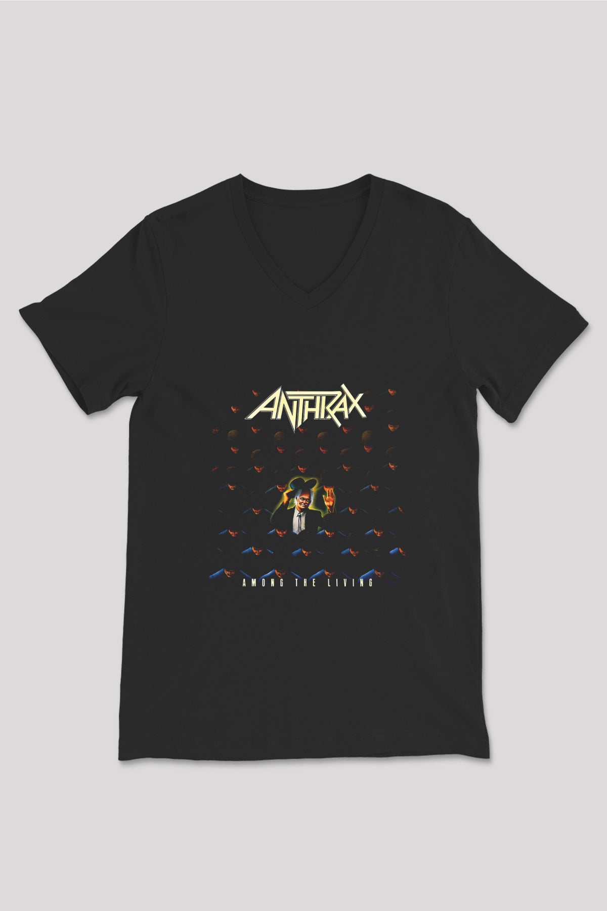 Anthrax Baskılı Unisex Siyah V Yaka Tişört