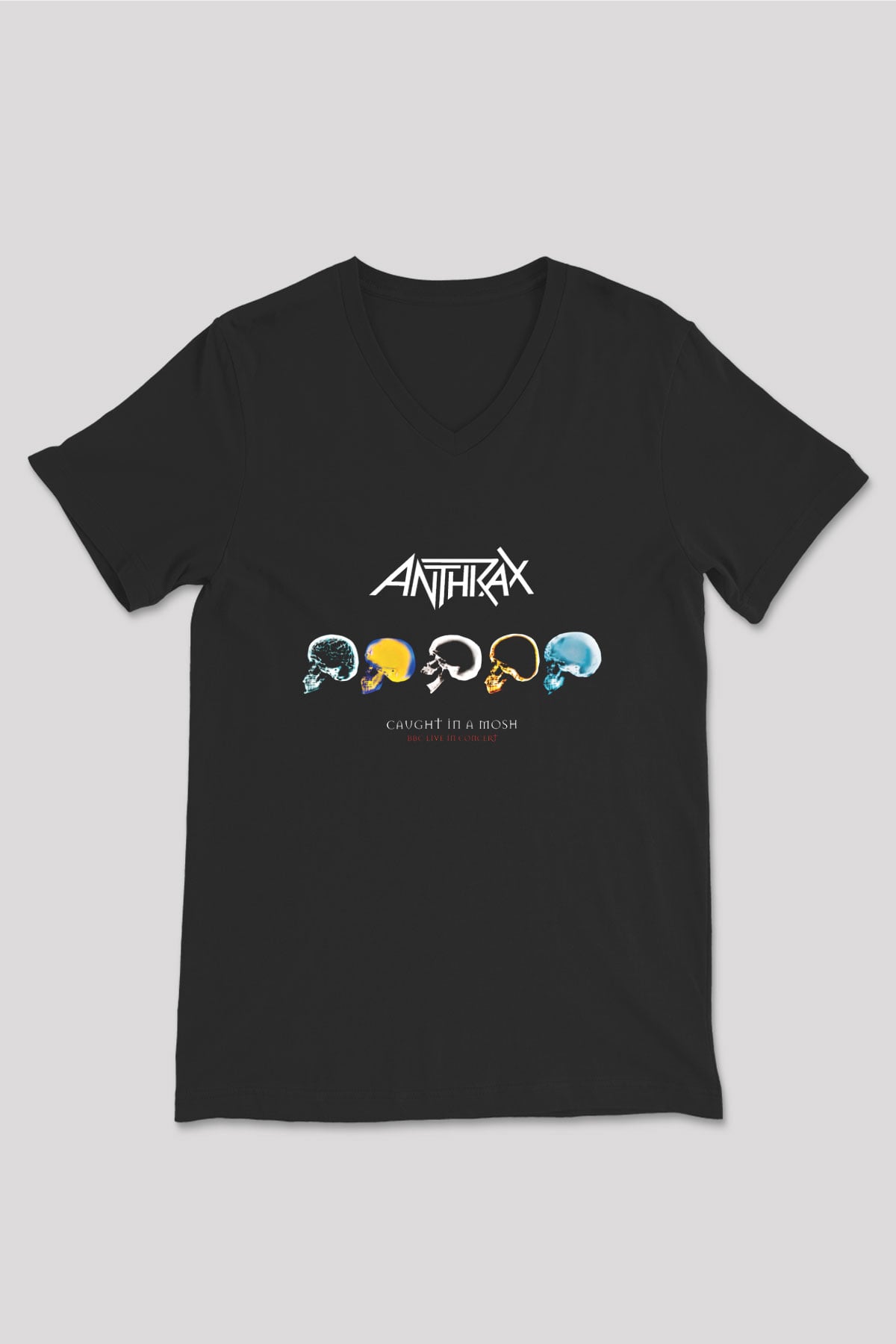 Anthrax Baskılı Unisex Siyah V Yaka Tişört