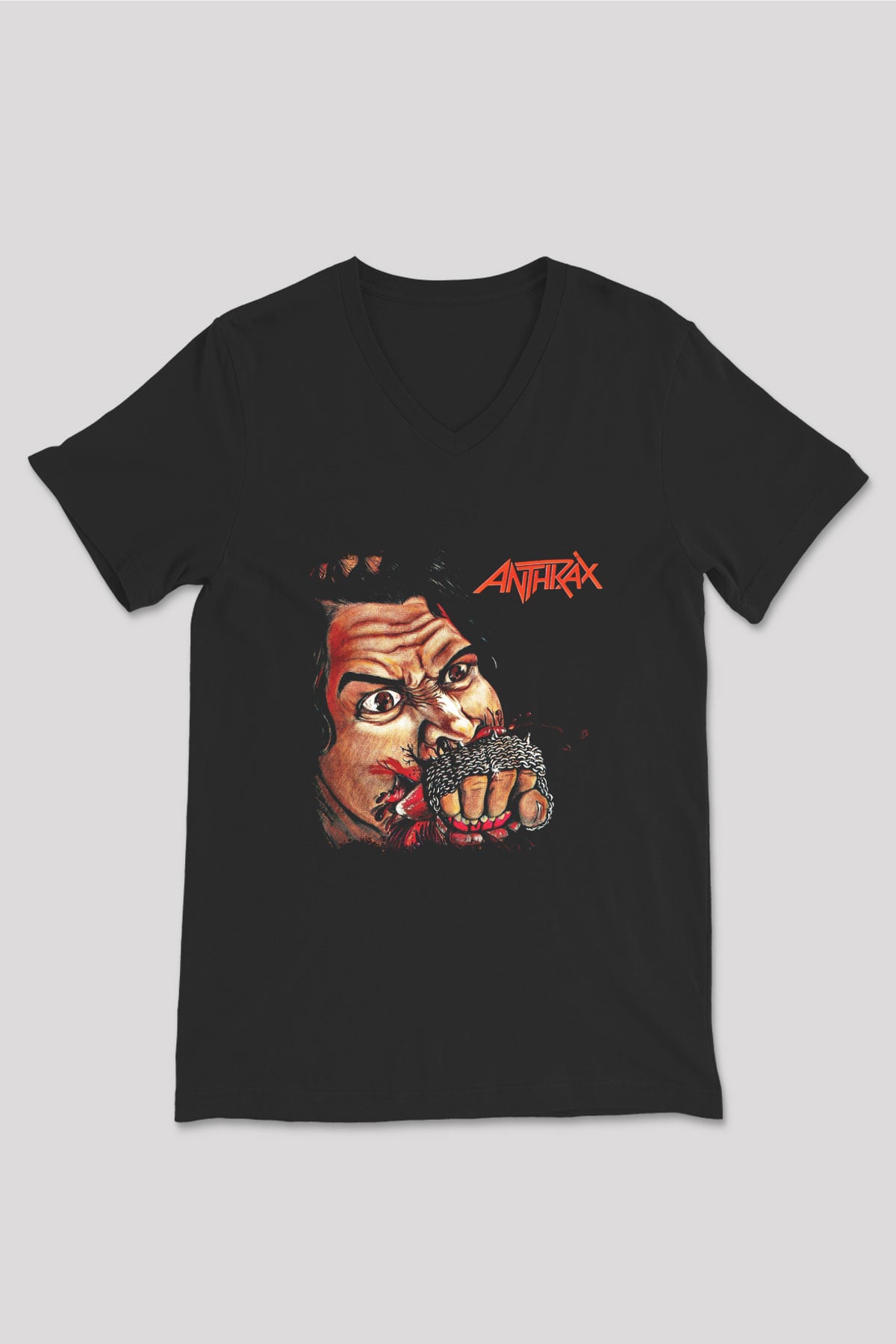 Anthrax Baskılı Unisex Siyah V Yaka Tişört