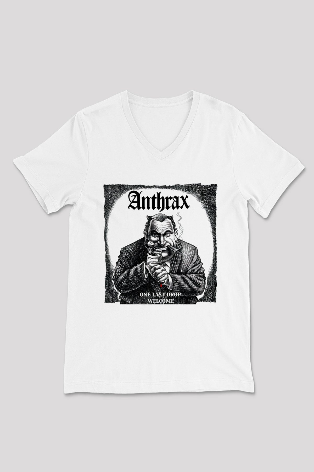 Anthrax Beyaz Unisex V Yaka Tişört T-Shirt