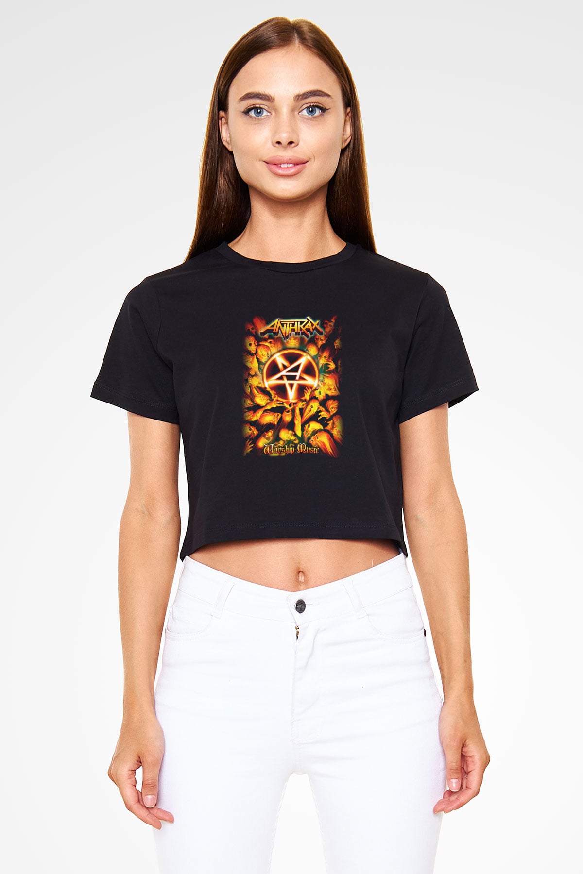 Anthrax Siyah Crop Top Tişört
