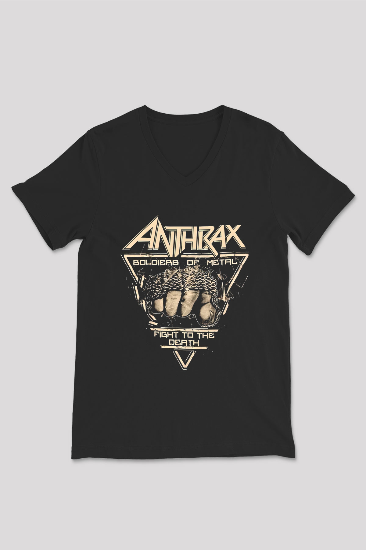 Anthrax Siyah Unisex V Yaka Tişört T-Shirt