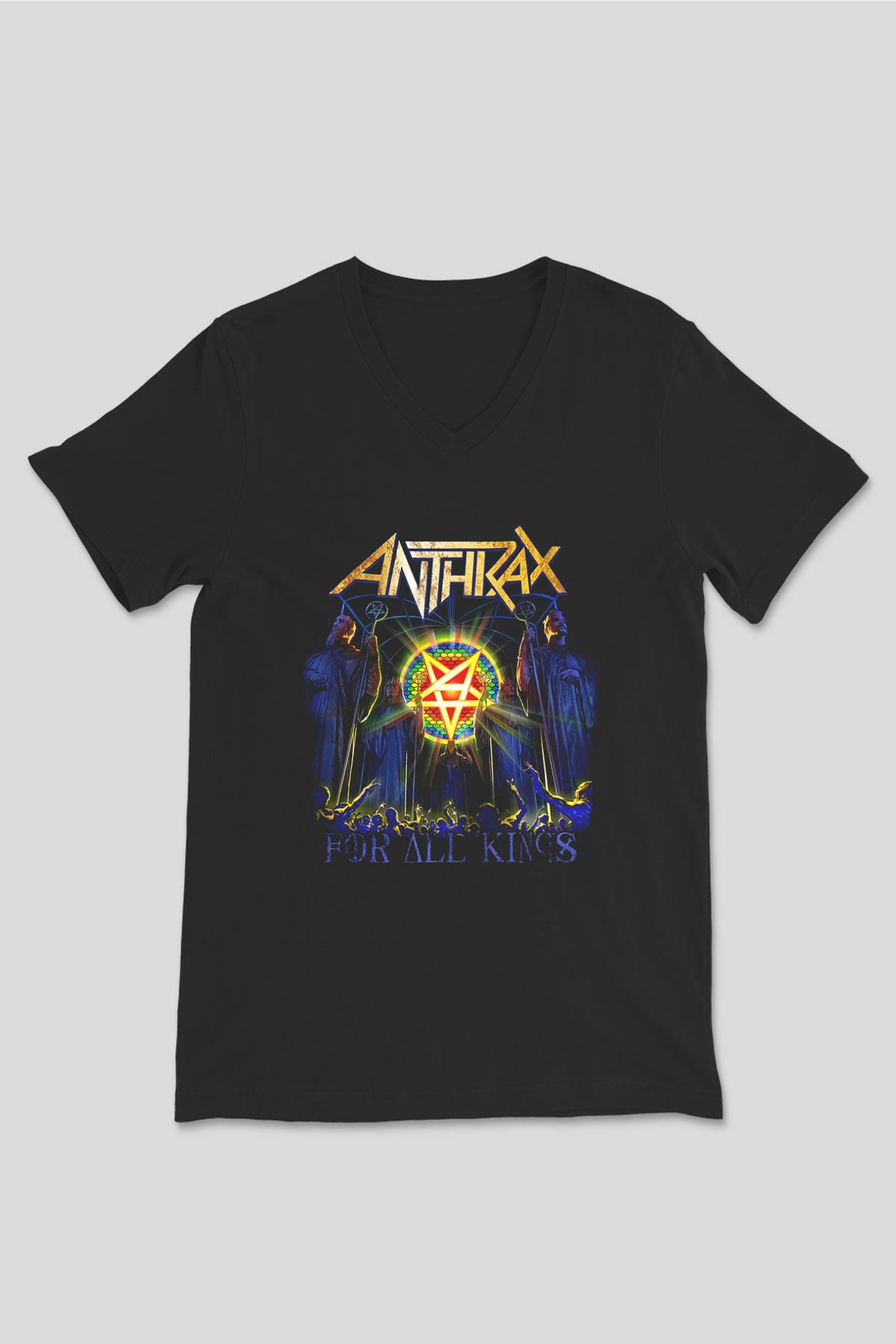 Anthrax Siyah Unisex V Yaka Tişört T-Shirt
