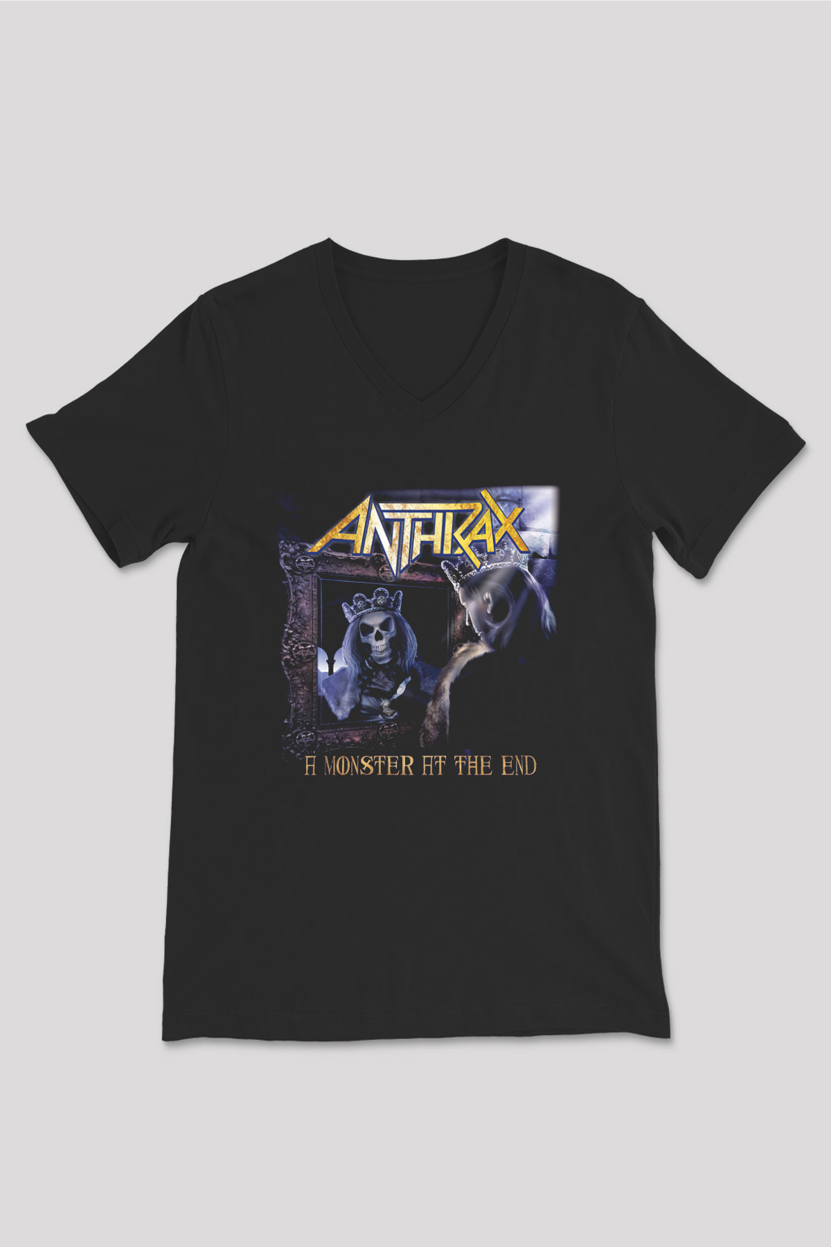 Anthrax Siyah Unisex V Yaka Tişört T-Shirt
