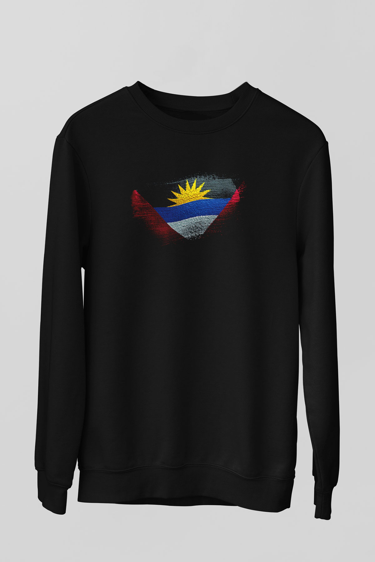 Antigua Barbuda Bayrağı Baskılı Unisex Siyah Sweatshirt