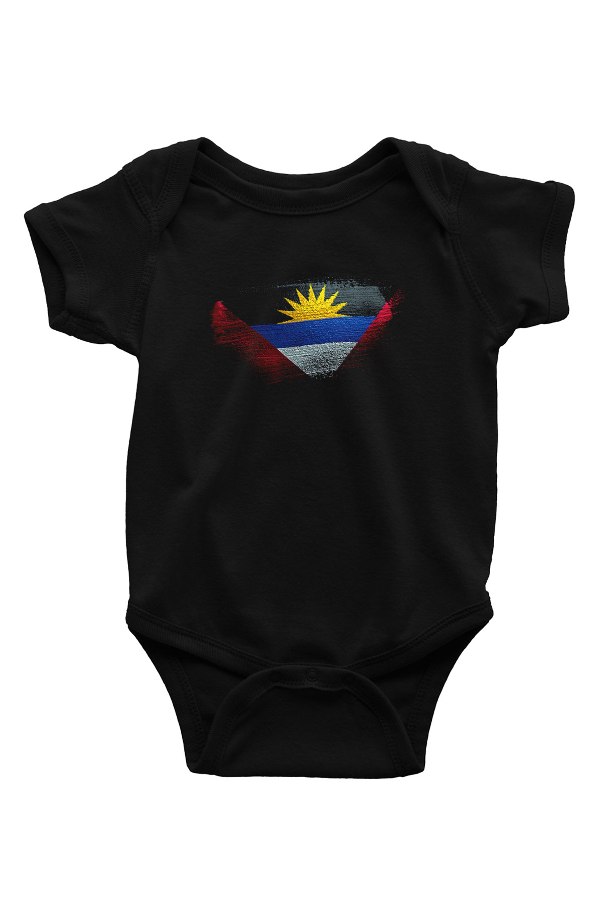 Antigua Barbuda Bayrağı Baskılı Unisex Siyah Bebek Body - Zıbın