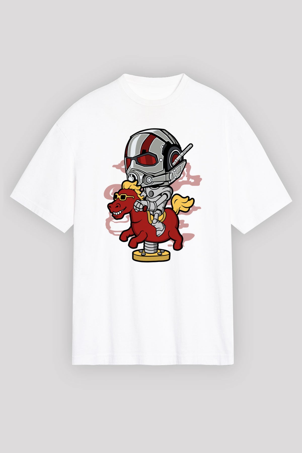 Antman Riding Horse Baskılı Unisex Beyaz Oversize Tişört