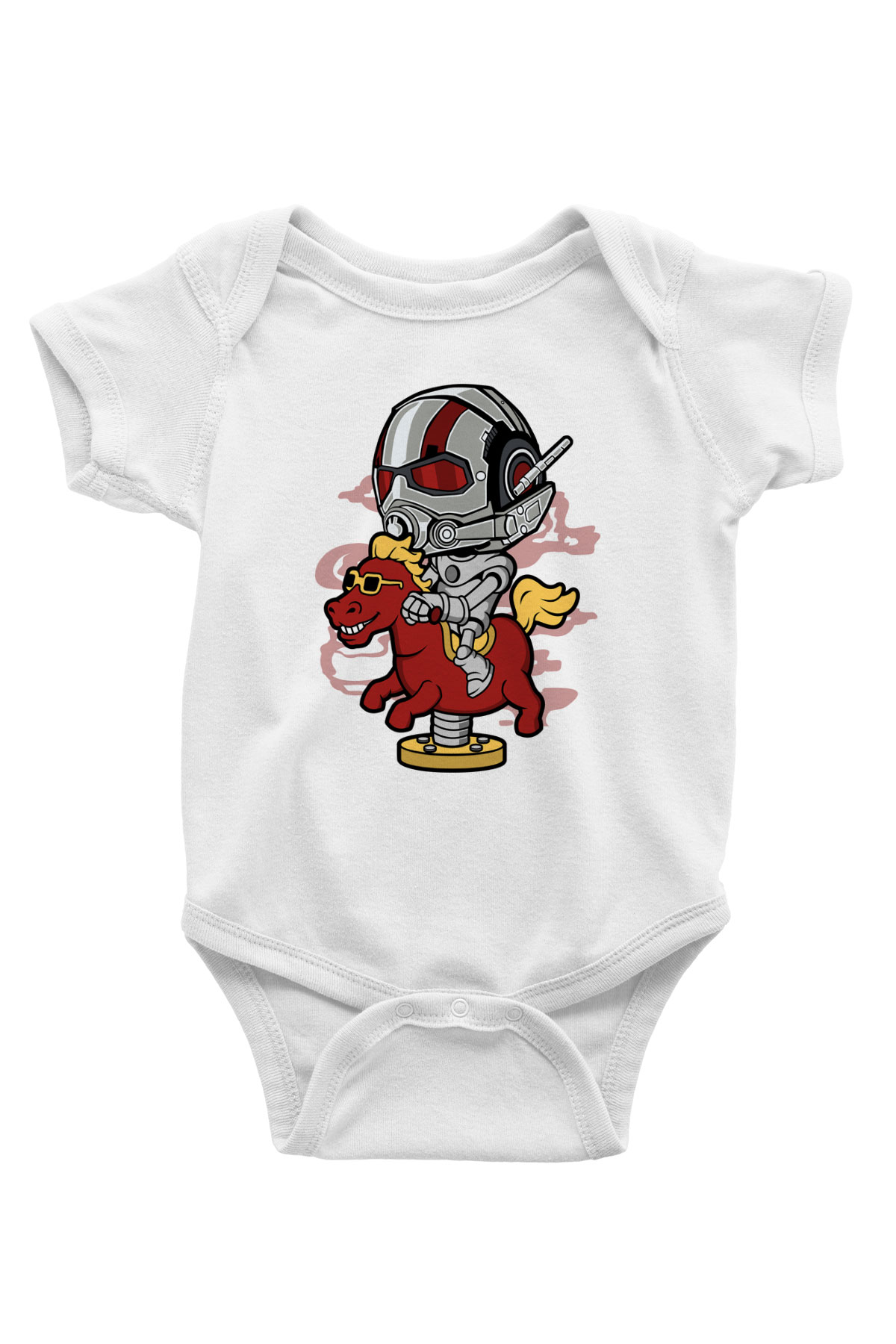 Antman Riding Horse Baskılı Unisex Beyaz Bebek Body - Zıbın