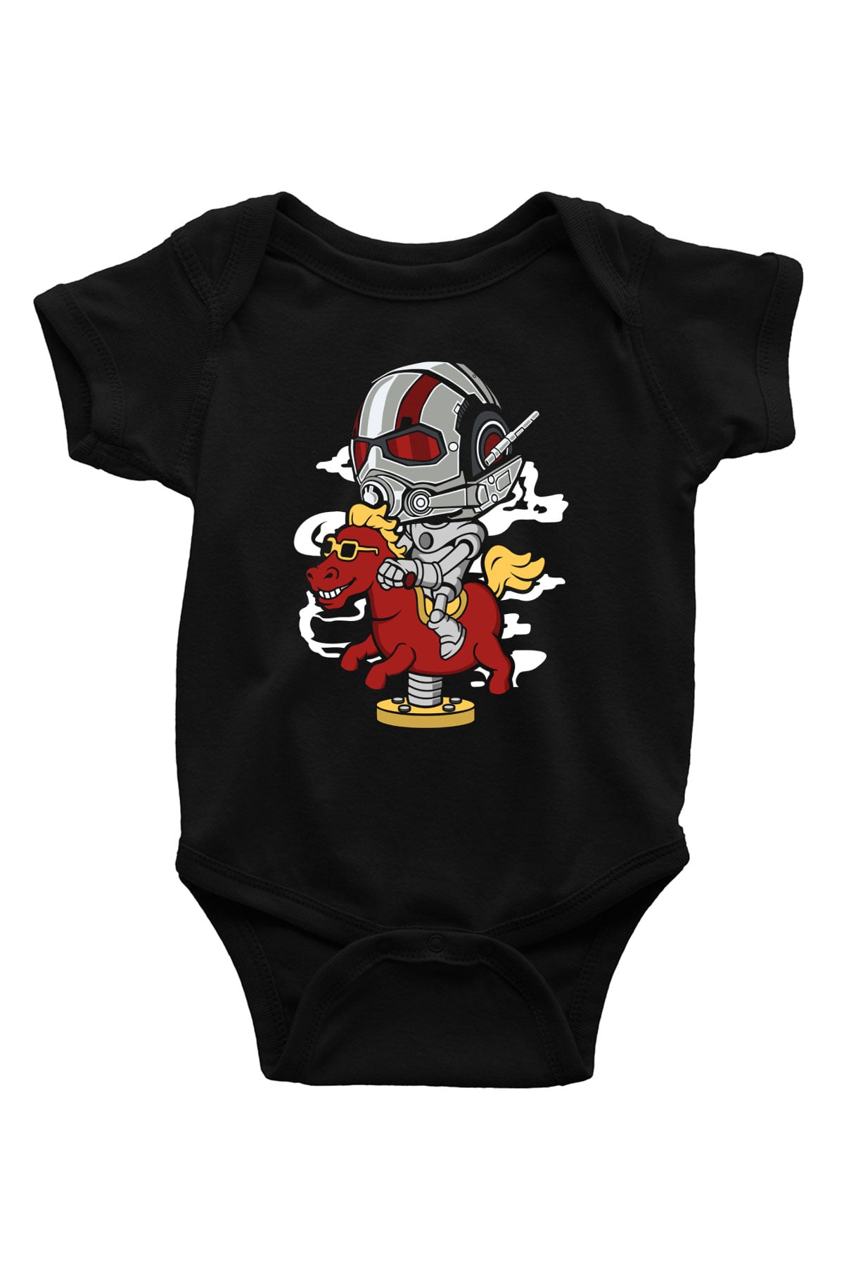 Antman Riding Horse Baskılı Unisex Siyah Bebek Body - Zıbın