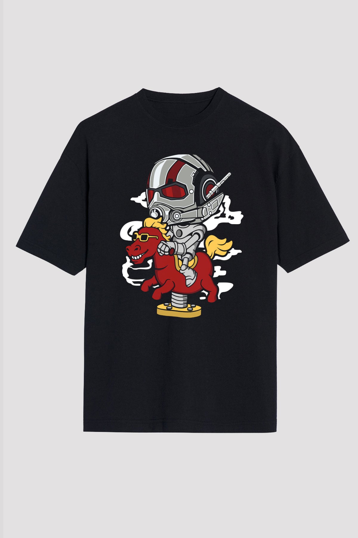 Antman Riding Horse Baskılı Unisex Siyah Oversize Tişört