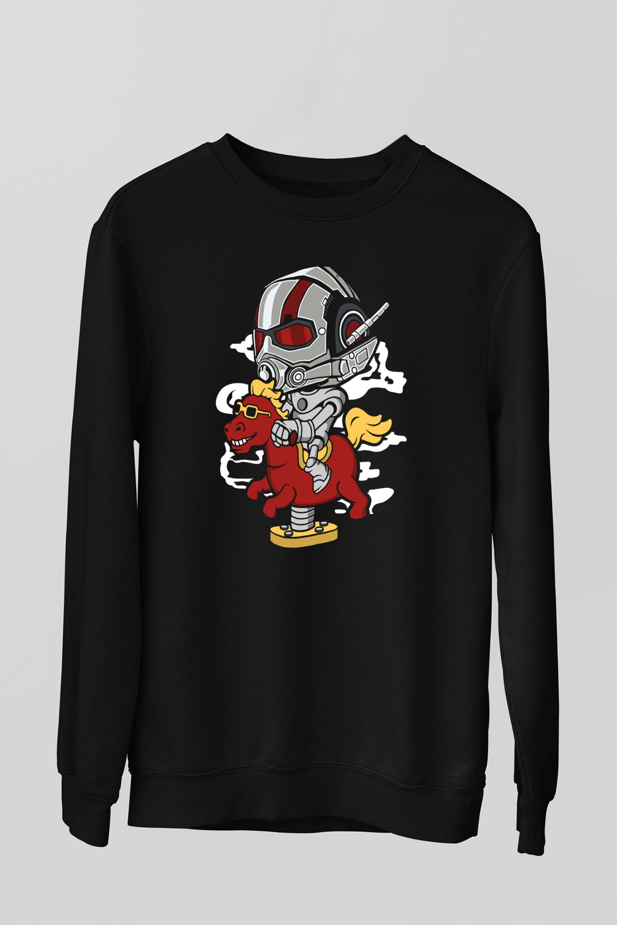 Antman Riding Horse Baskılı Unisex Siyah Sweatshirt