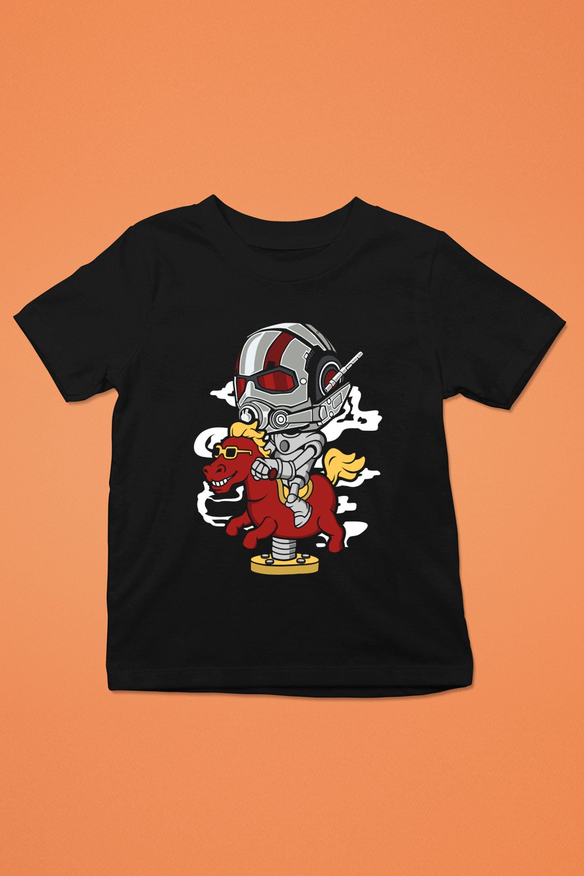 Antman Riding Horse Baskılı Unisex Siyah Çocuk Tişört