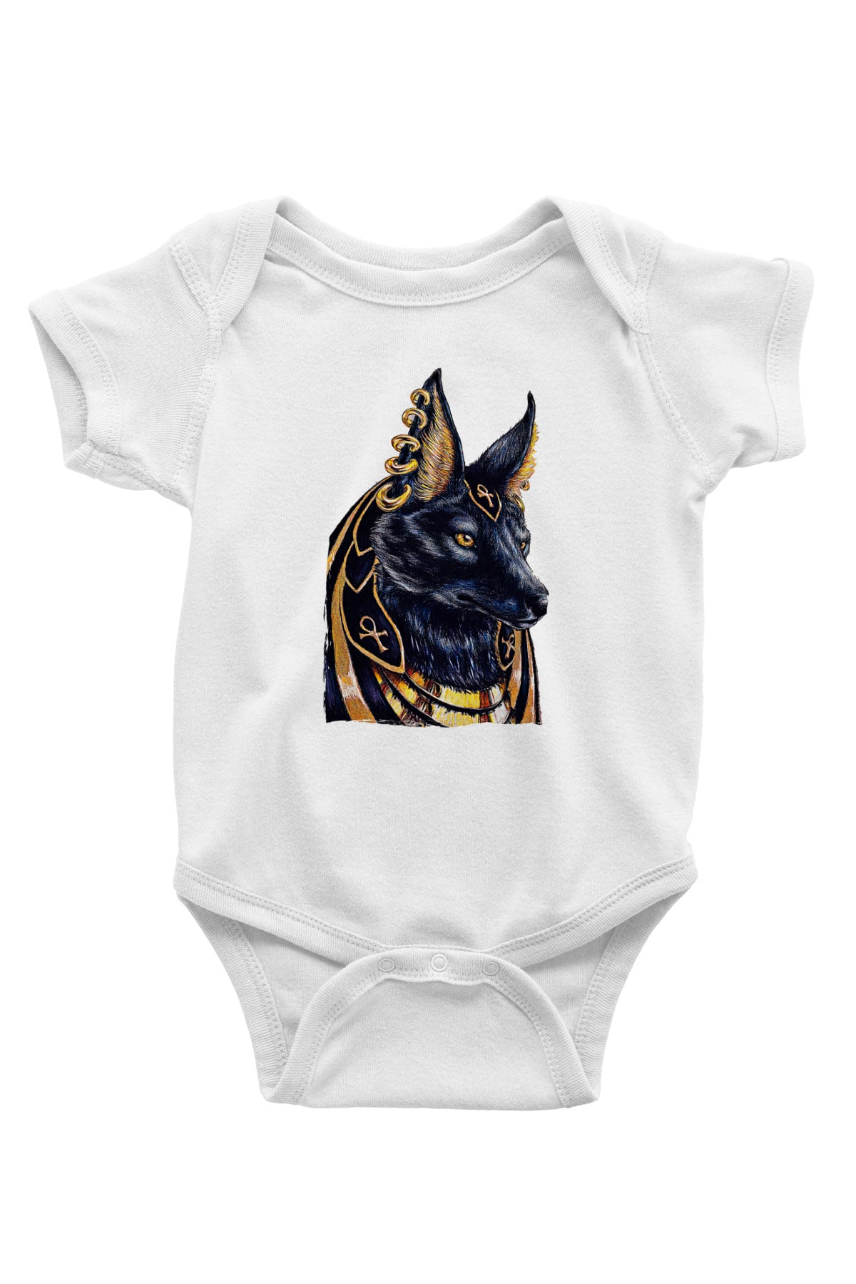 Anubis Baskılı Beyaz Unisex Bebek Body - Zıbın