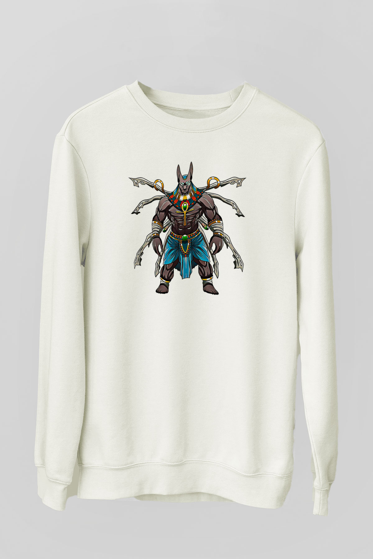 Anubis Baskılı Beyaz Unisex Sweatshirt