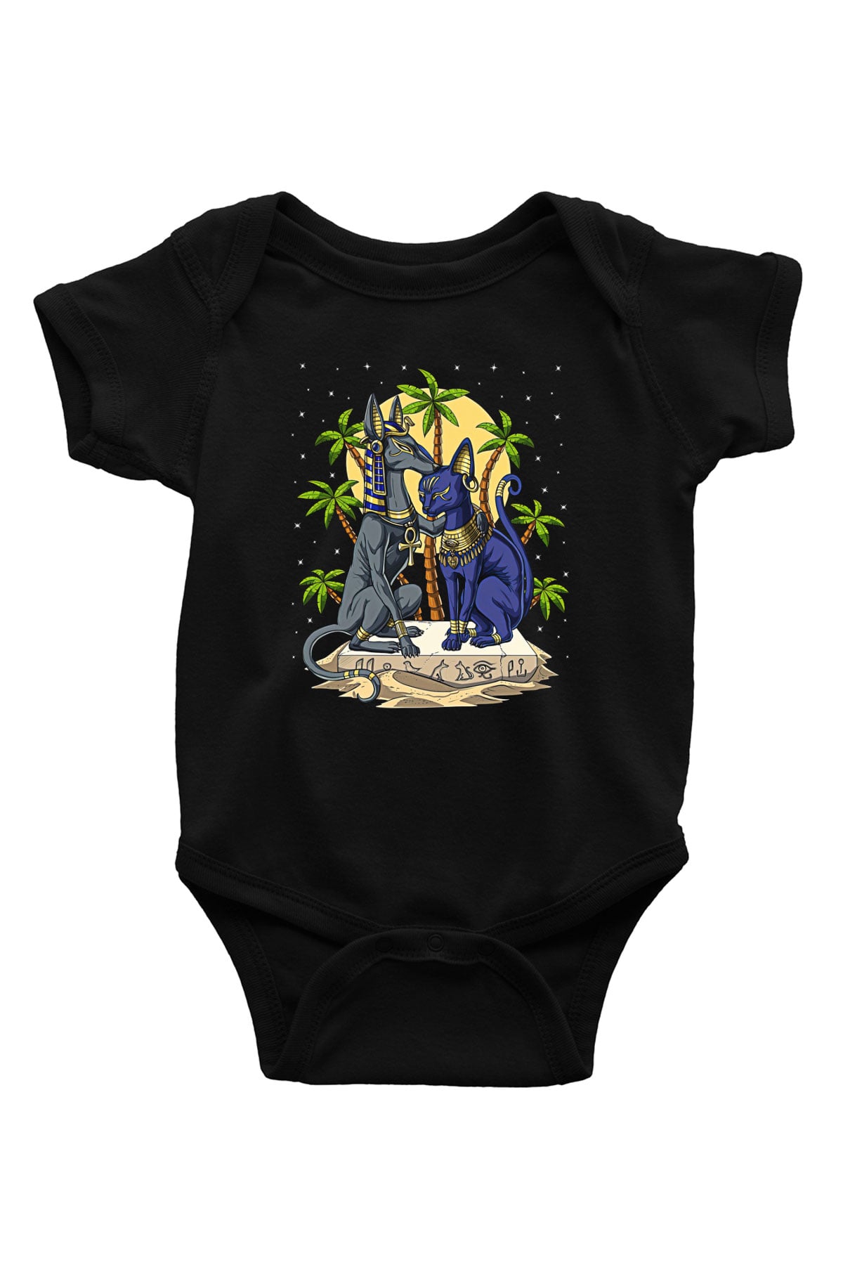 Anubis Baskılı Unisex Siyah Bebek Body - Zıbın