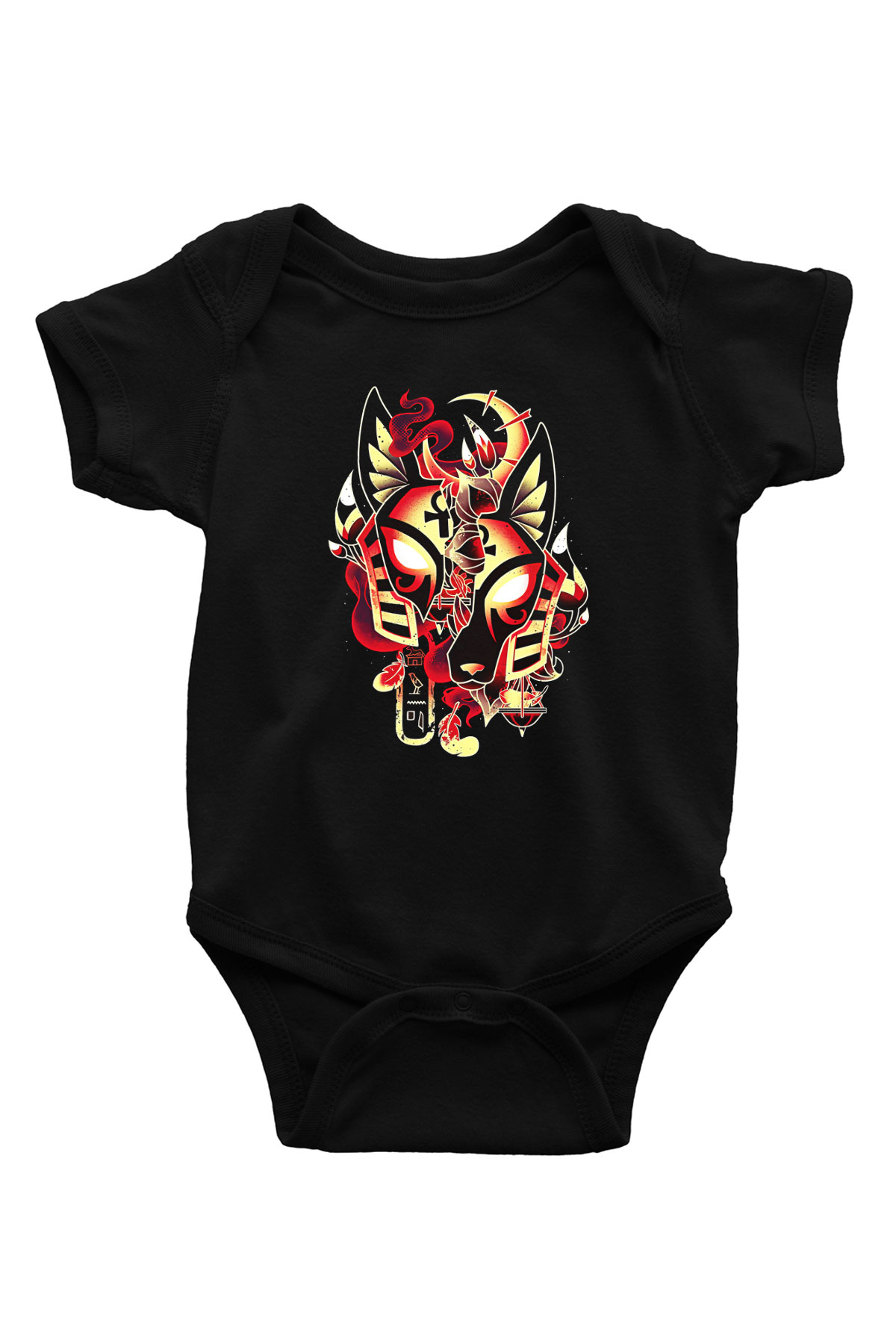 Anubis Baskılı Unisex Siyah Bebek Body - Zıbın