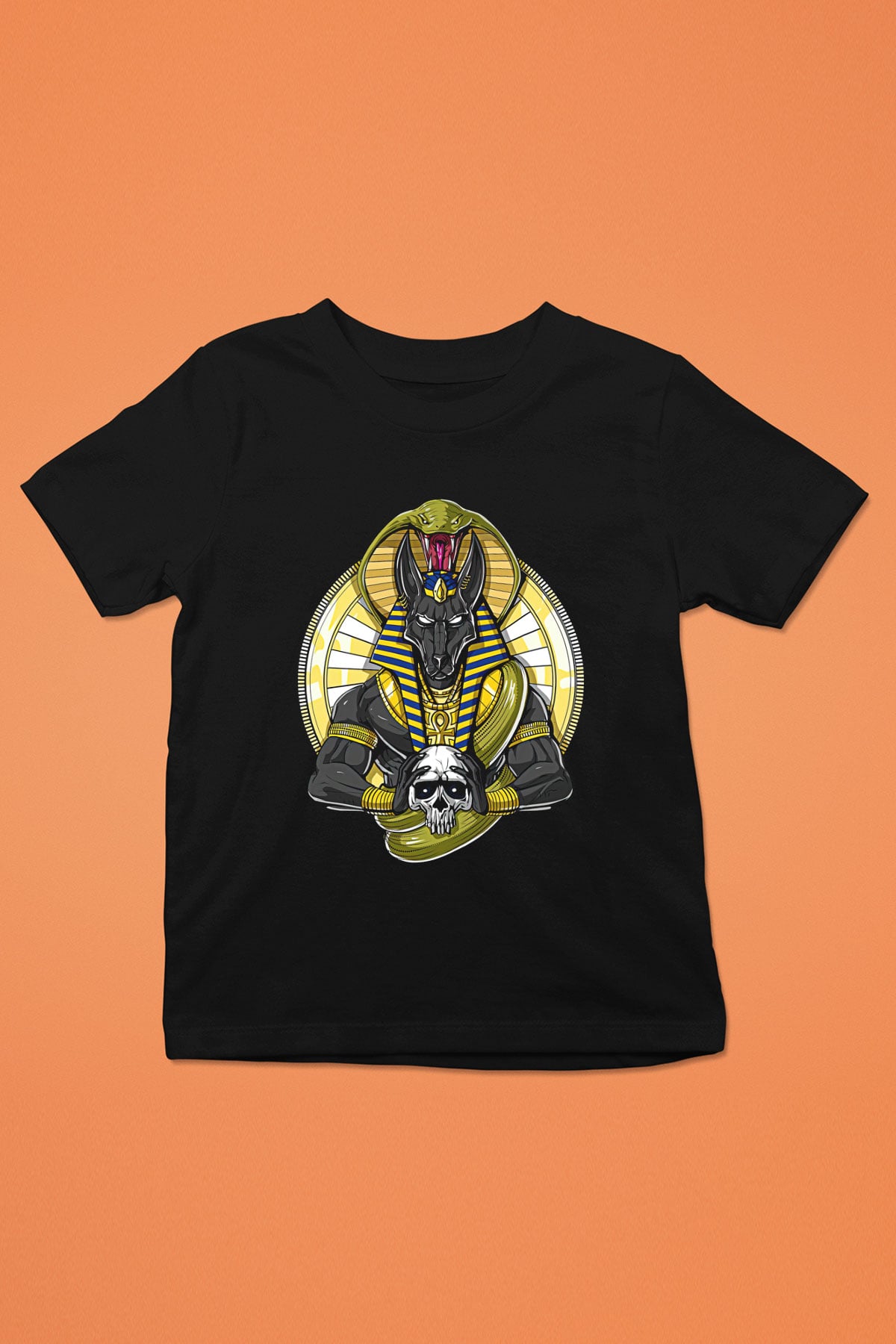 Anubis Baskılı Unisex Siyah Çocuk Tişört - Tshirt