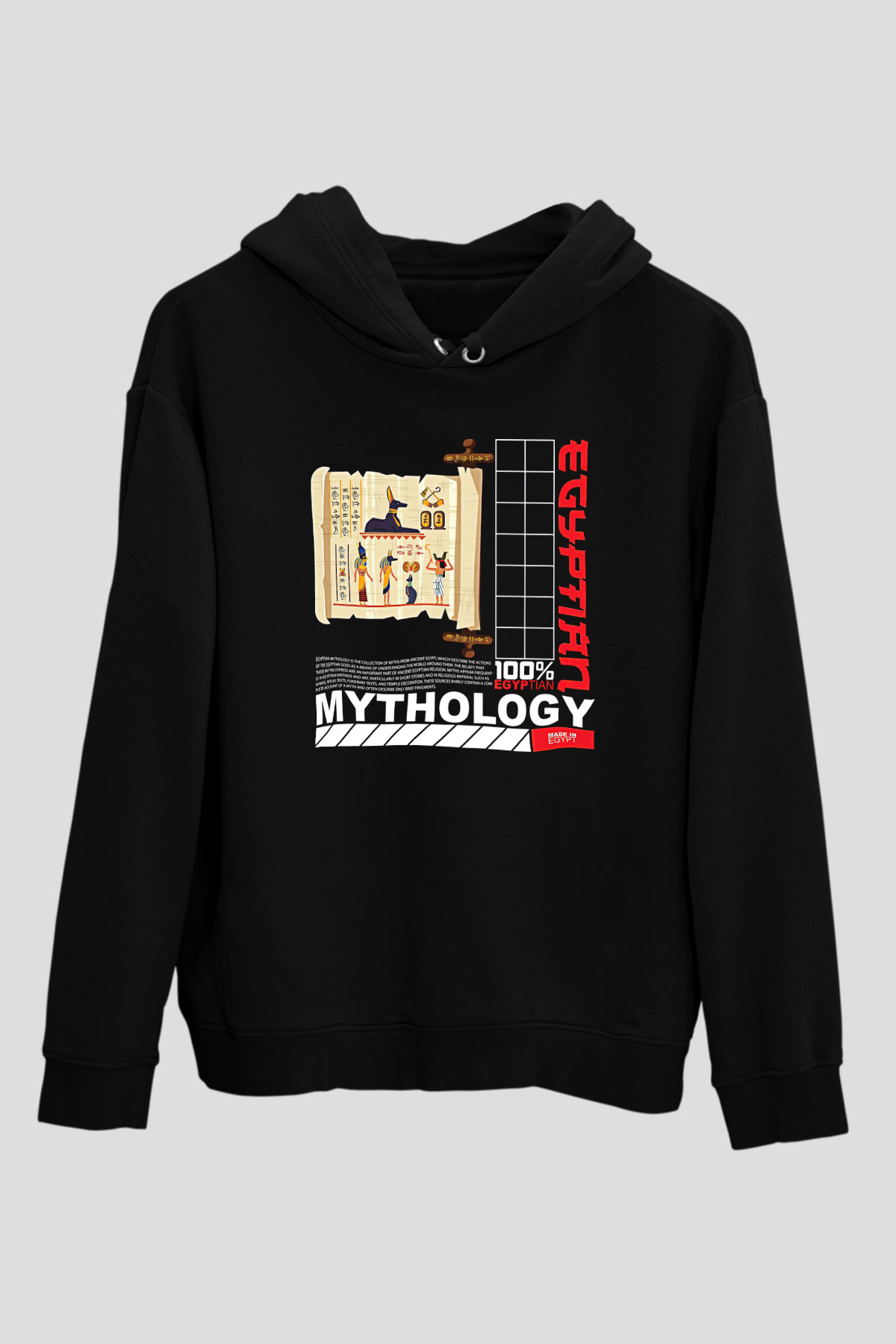 Anubis Baskılı Unisex Siyah Hoodie