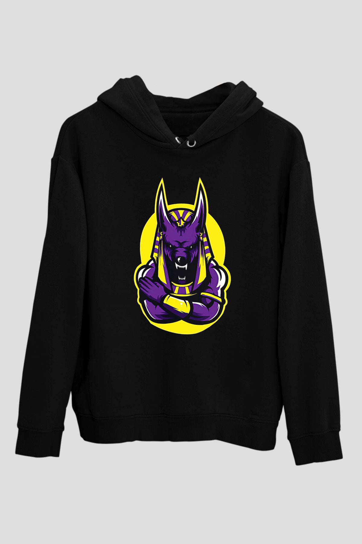 Anubis Baskılı Unisex Siyah Hoodie