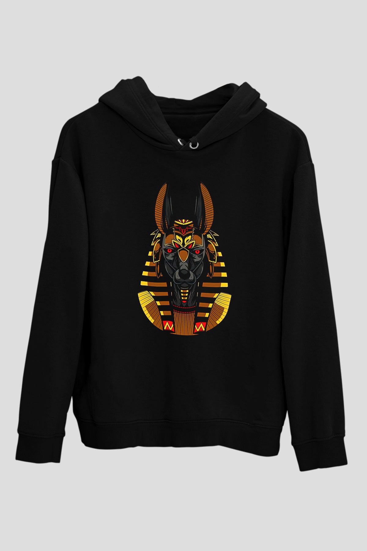 Anubis Baskılı Unisex Siyah Hoodie
