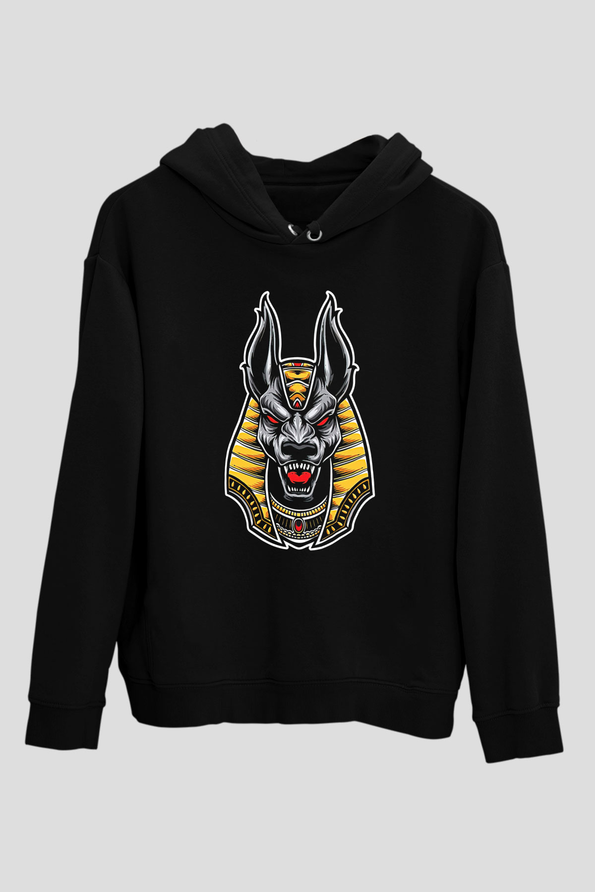Anubis Baskılı Unisex Siyah Hoodie