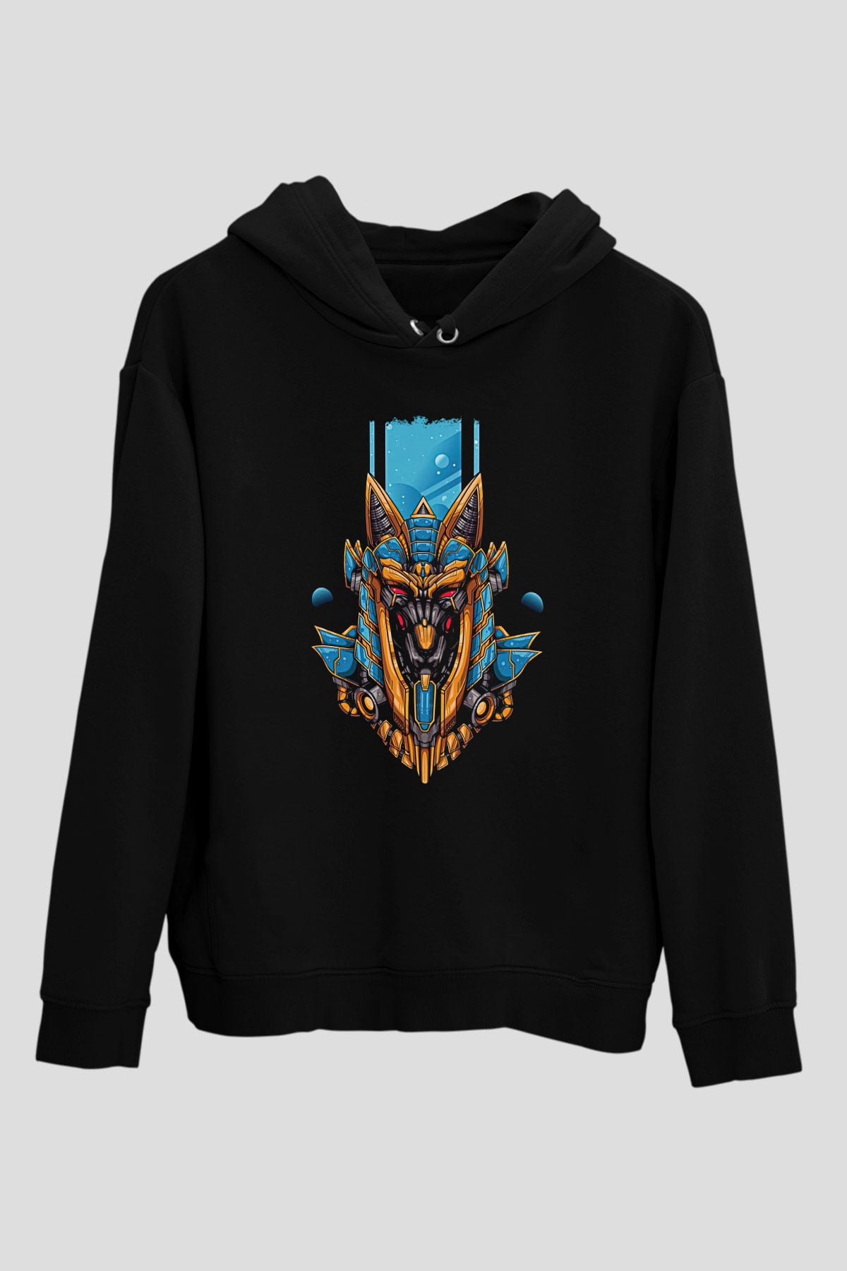 Anubis Baskılı Unisex Siyah Hoodie