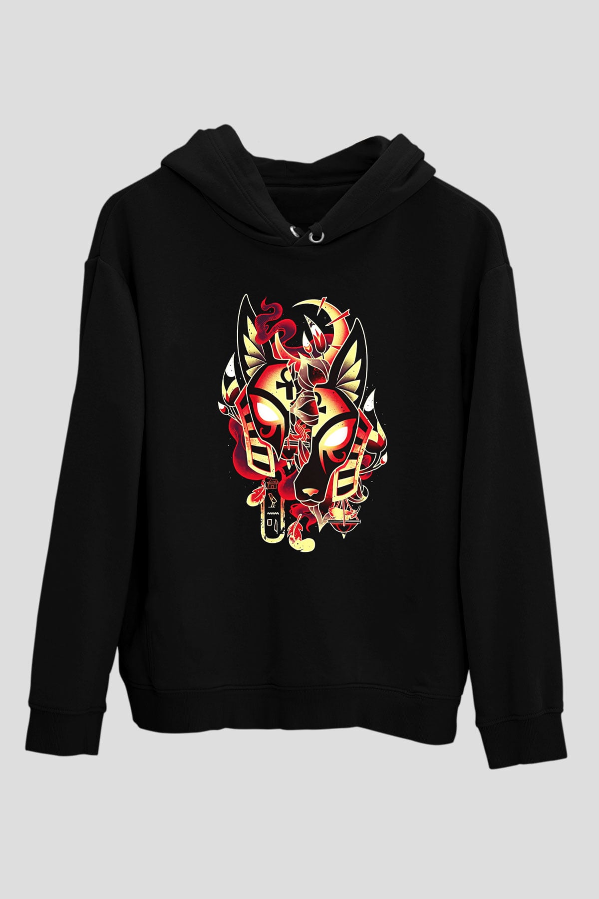 Anubis Baskılı Unisex Siyah Hoodie
