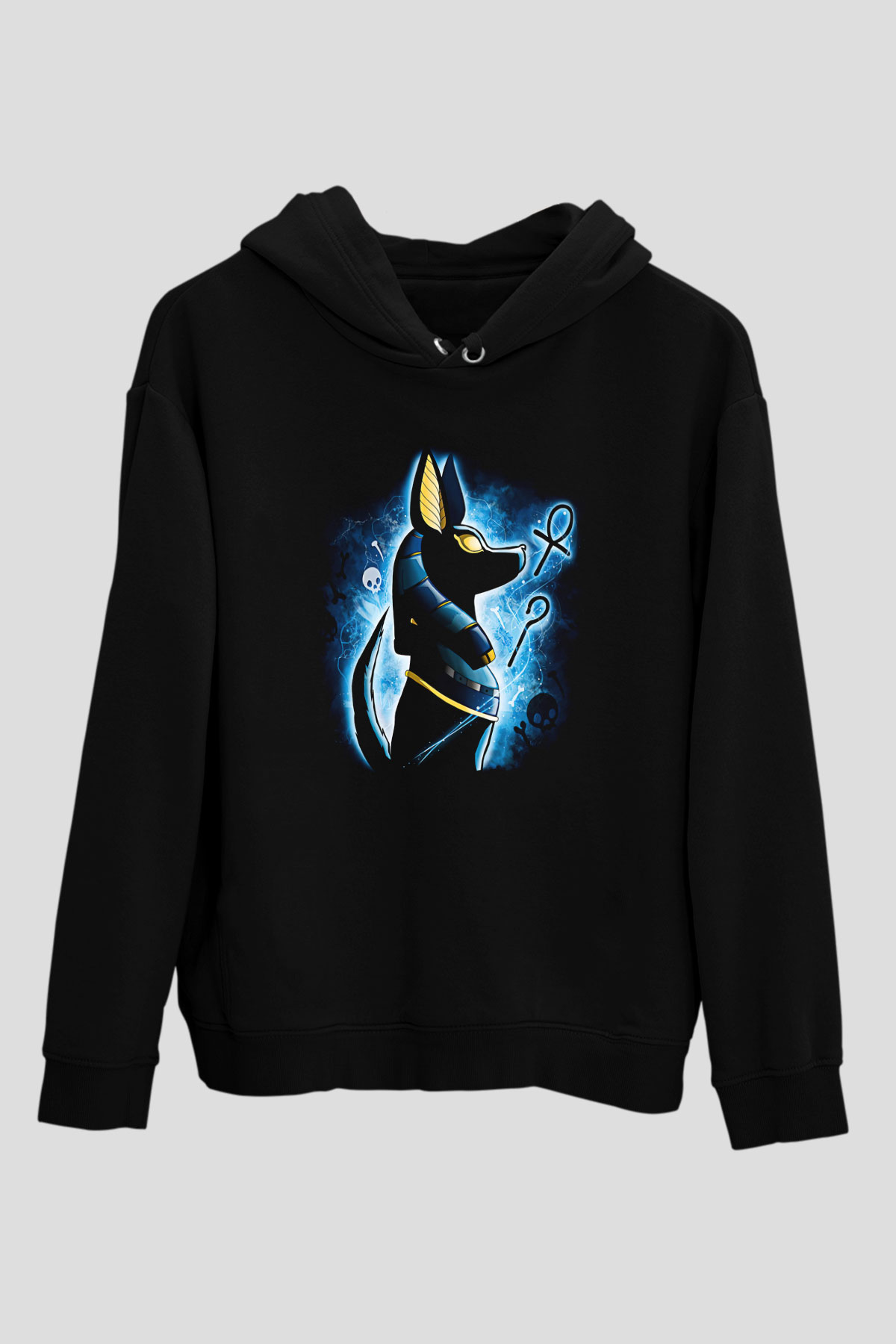 Anubis Baskılı Unisex Siyah Hoodie