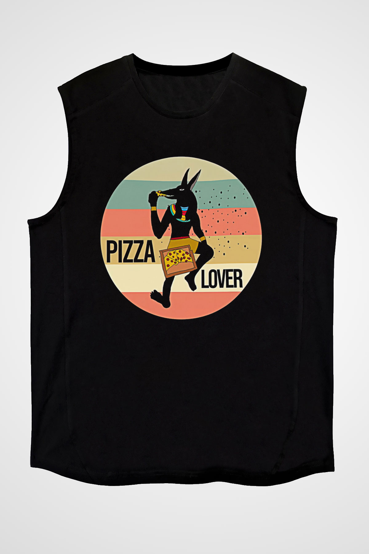 Anubis Baskılı Unisex Siyah Kolsuz Tişört - Tshirt