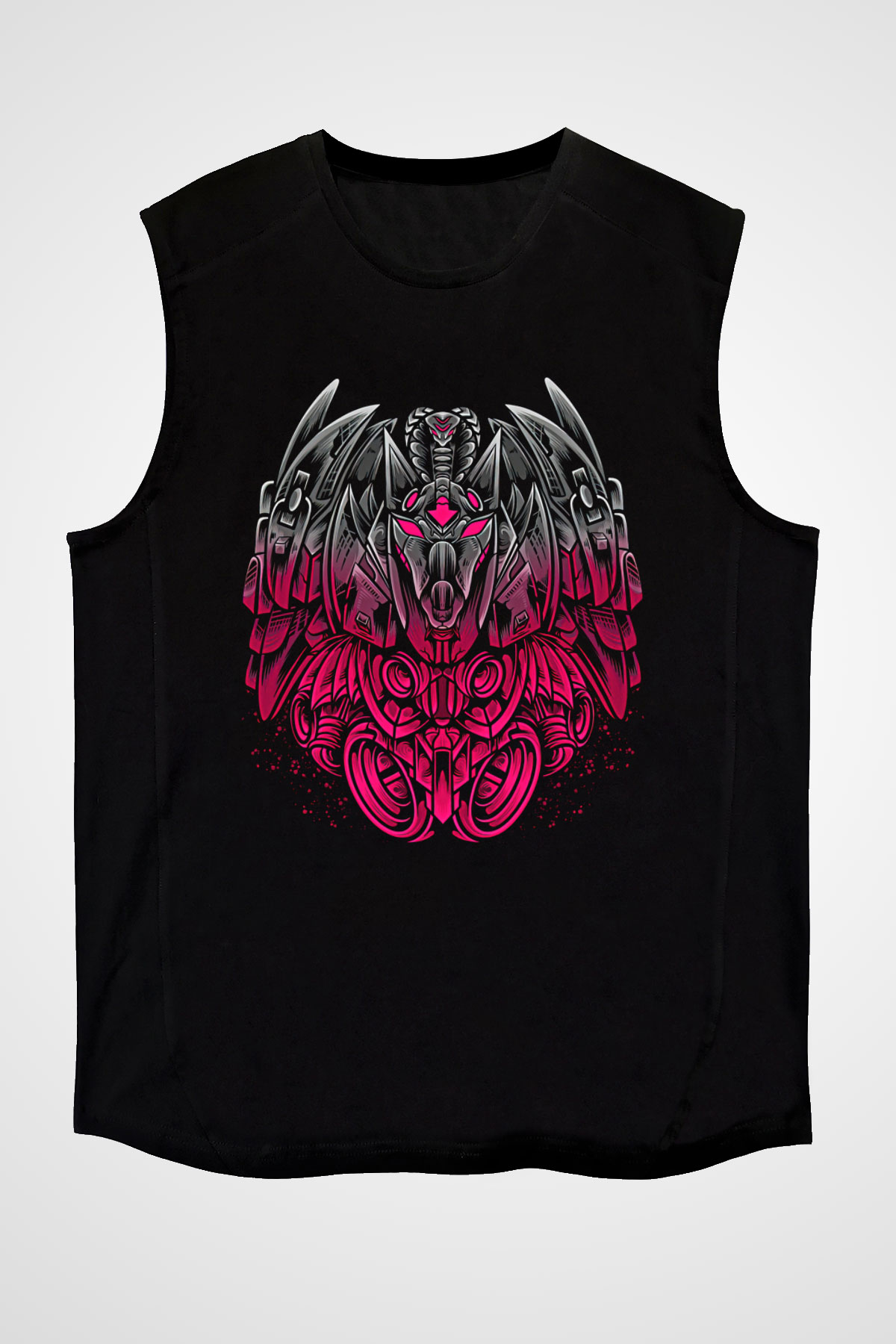 Anubis Baskılı Unisex Siyah Kolsuz Tişört - Tshirt