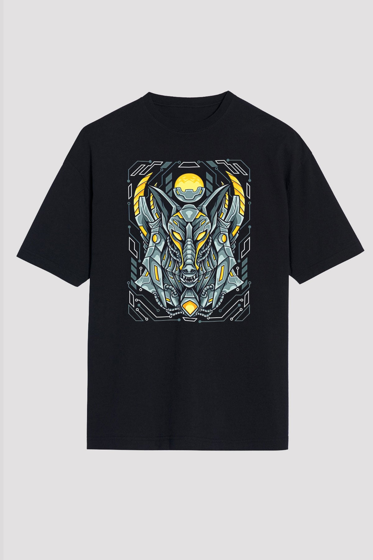 Anubis Baskılı Unisex Siyah Oversize Tişört - Tshirt
