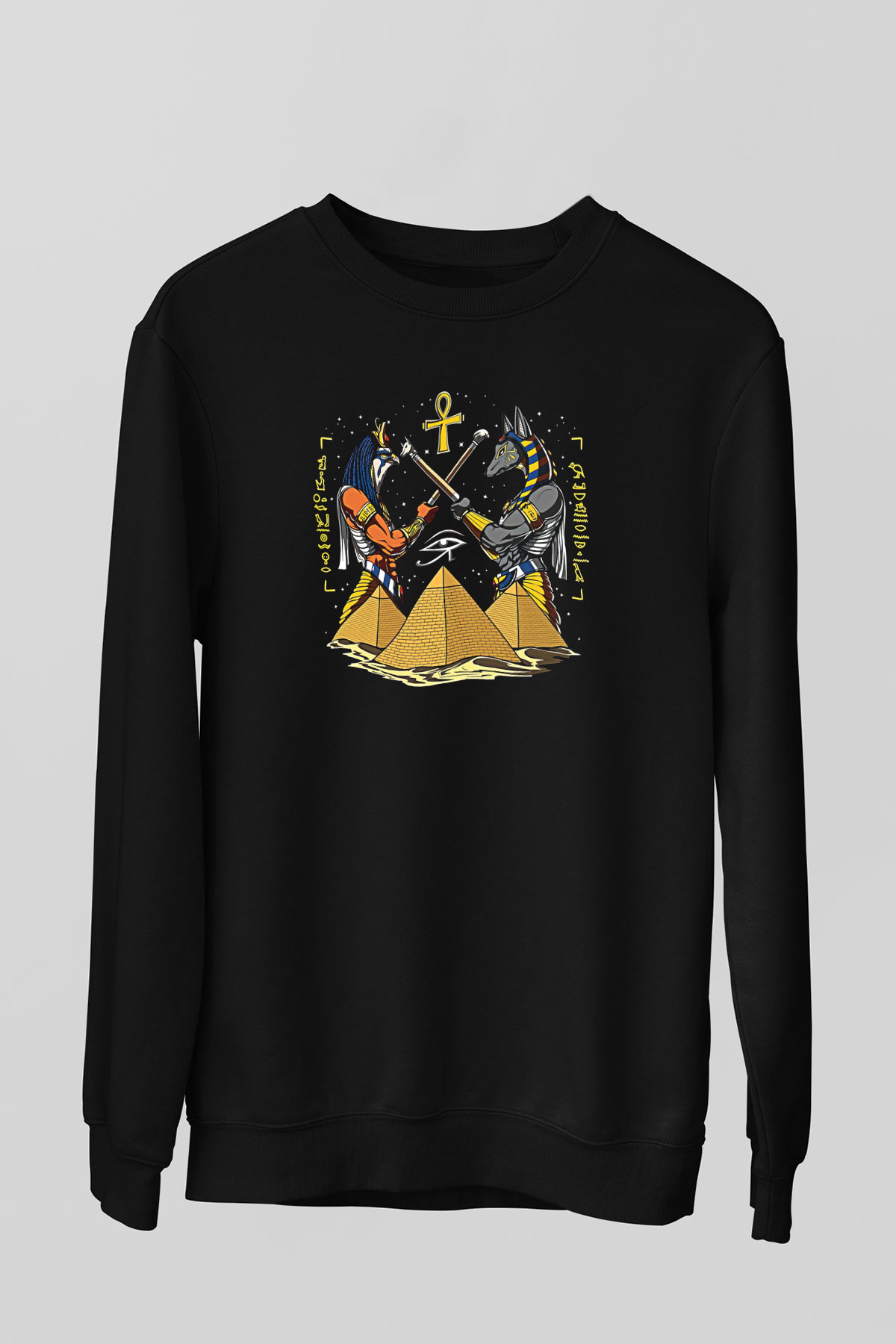 Anubis Baskılı Unisex Siyah Sweatshirt