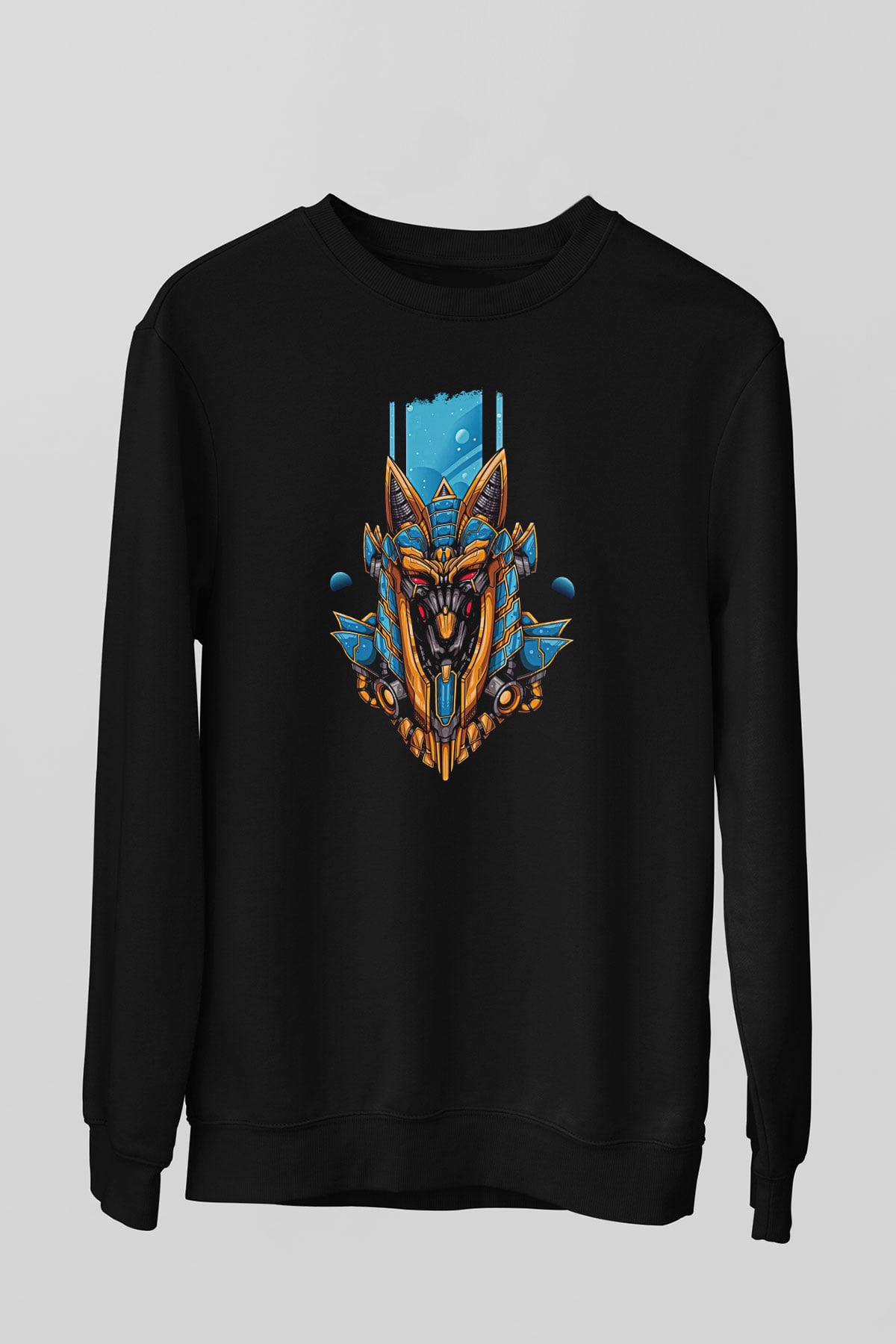 Anubis Baskılı Unisex Siyah Sweatshirt
